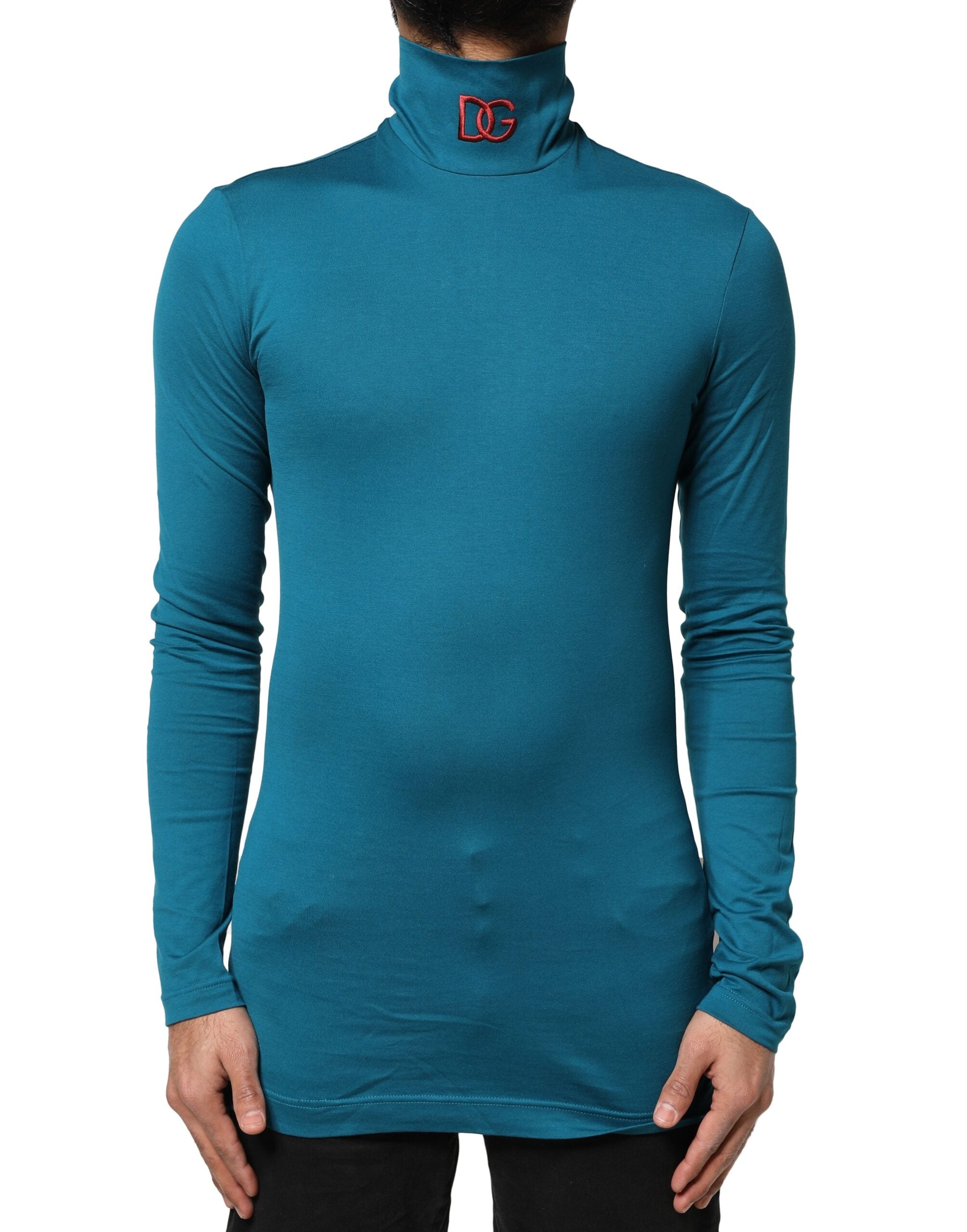 Dolce &amp; Gabbana – Blauer Rollkragenpullover aus Baumwolle mit langen Ärmeln