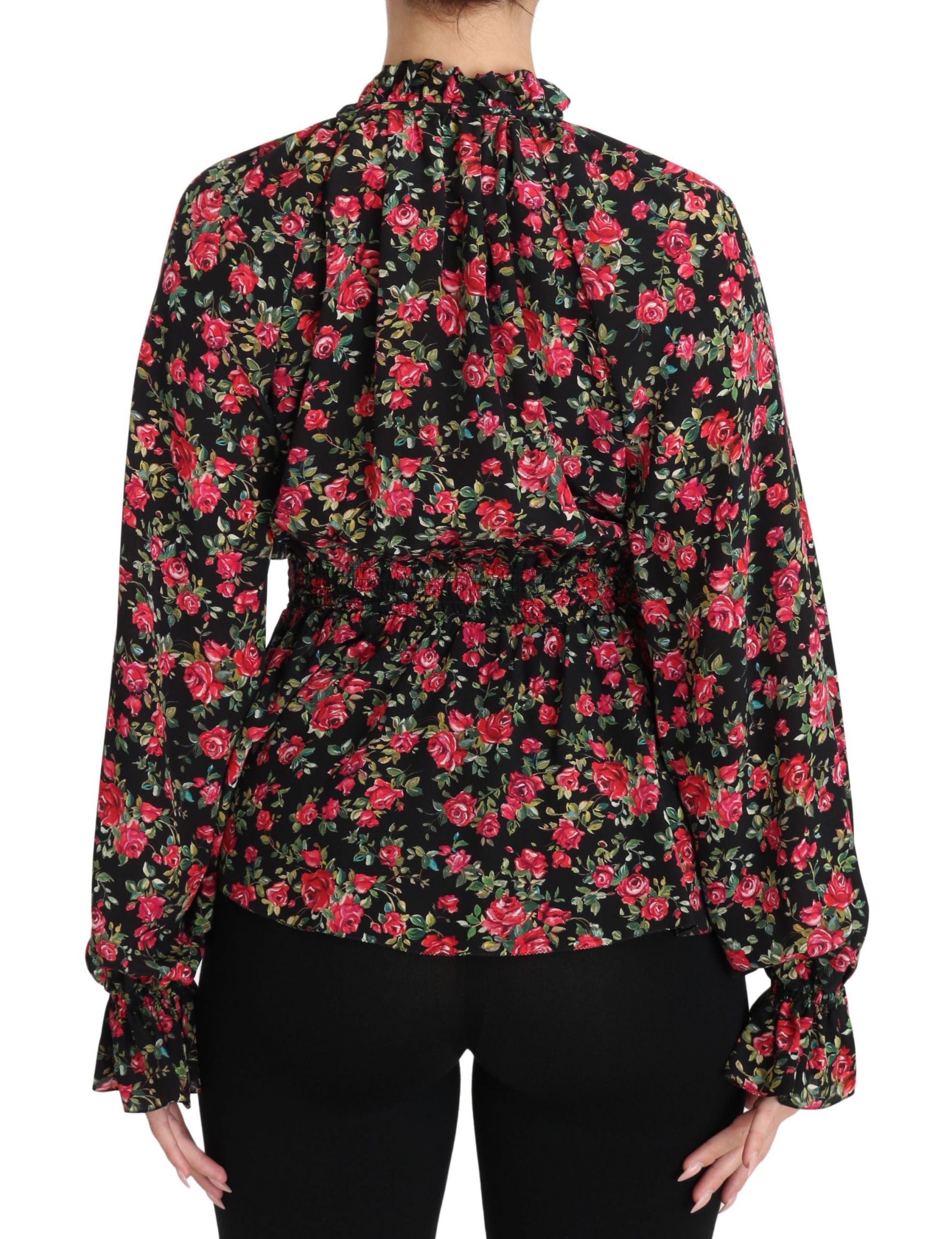 Cămașă elegantă din mătase neagră cu imprimeu floral Dolce &amp; Gabbana