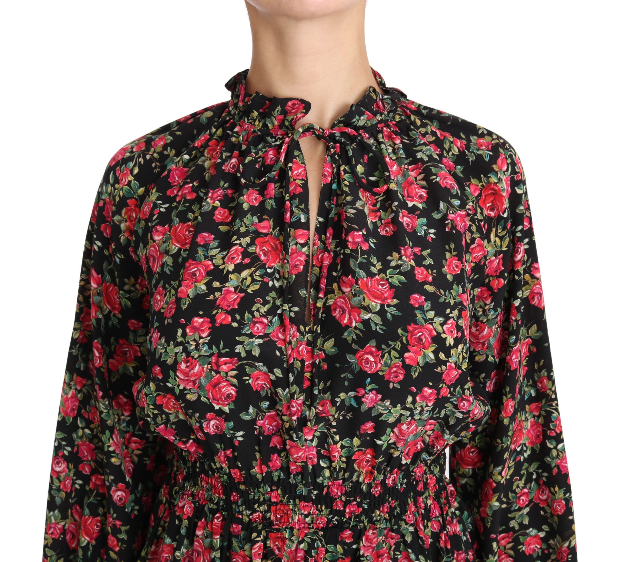 Cămașă elegantă din mătase neagră cu imprimeu floral Dolce &amp; Gabbana