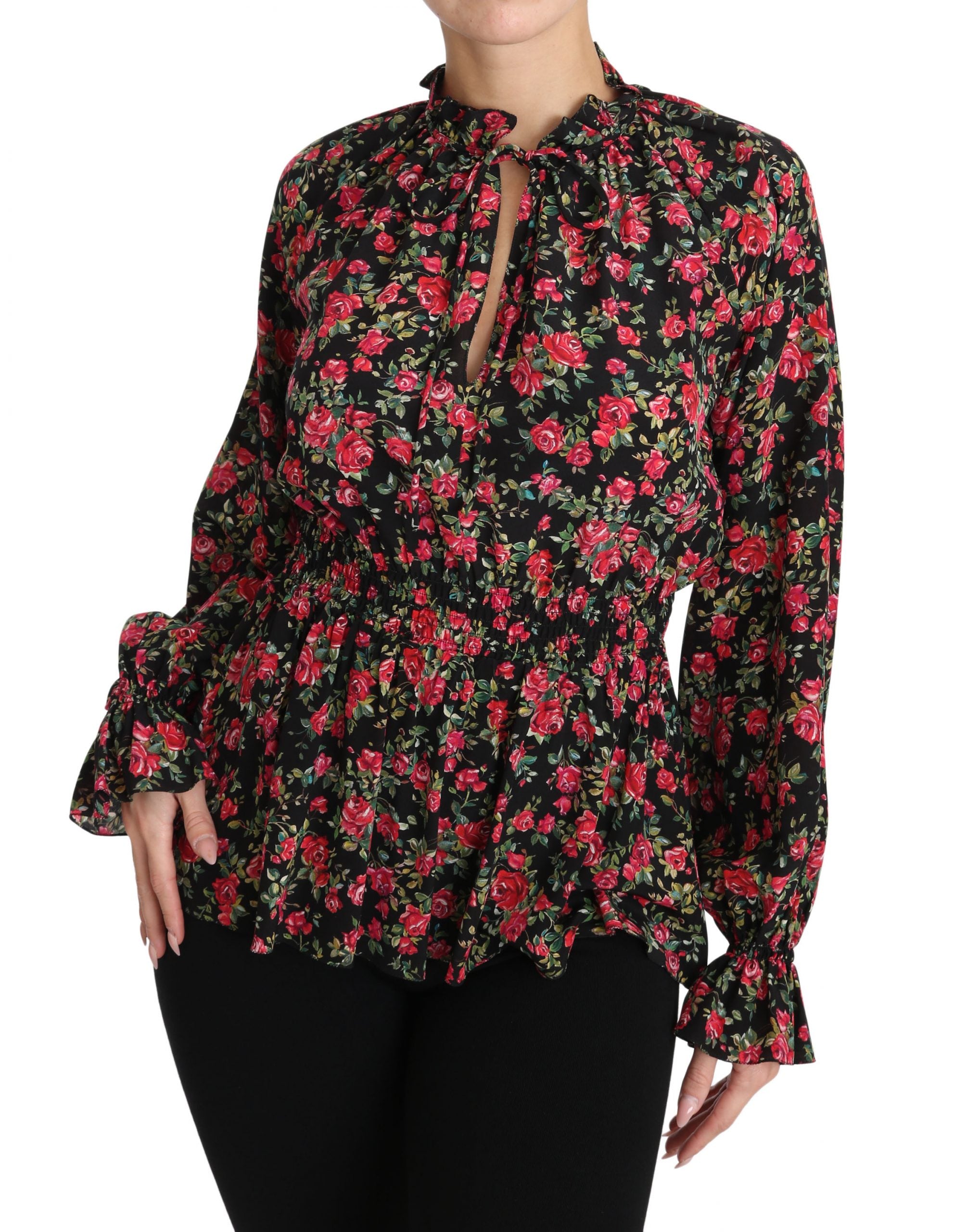 Cămașă elegantă din mătase neagră cu imprimeu floral Dolce &amp; Gabbana