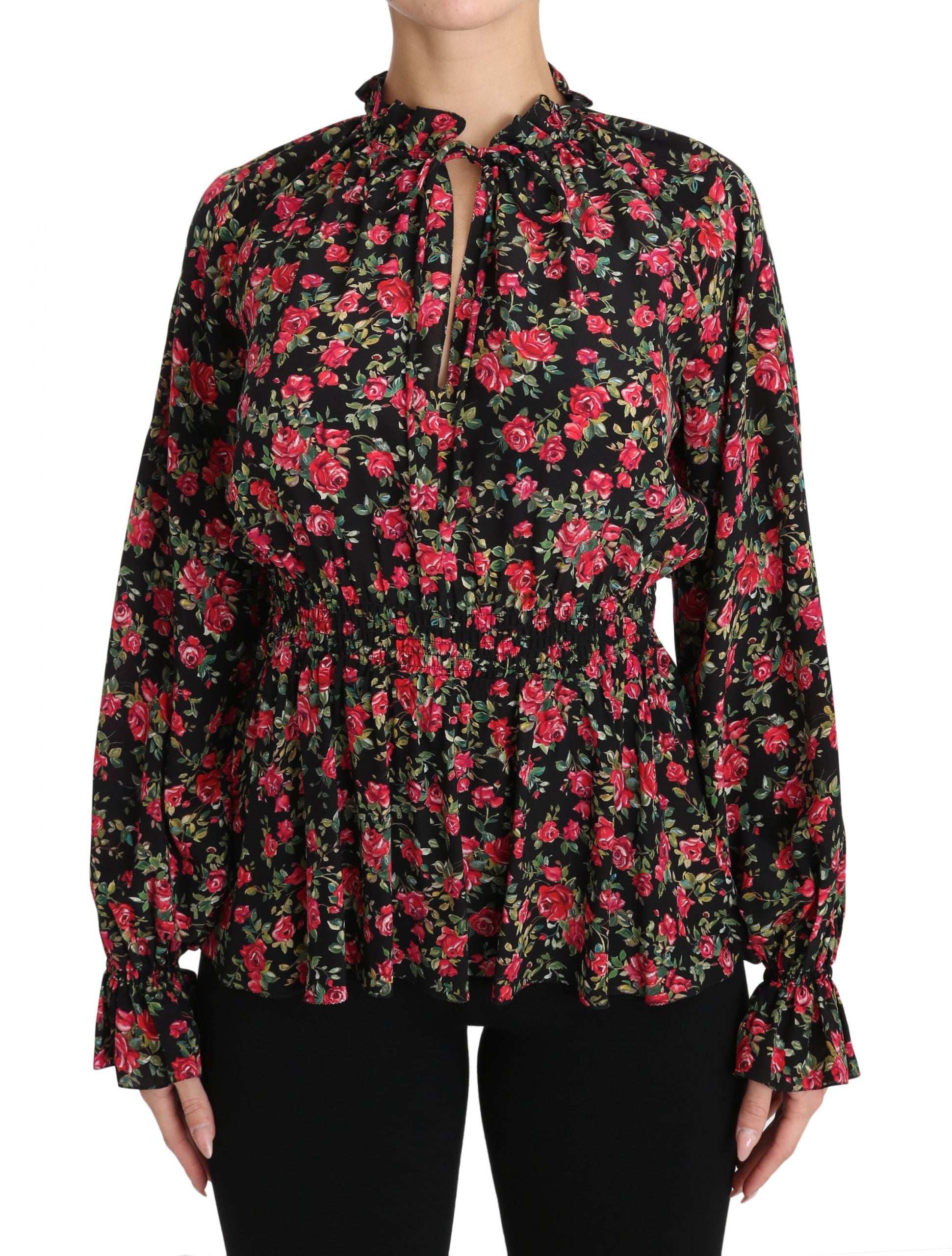 Cămașă elegantă din mătase neagră cu imprimeu floral Dolce &amp; Gabbana