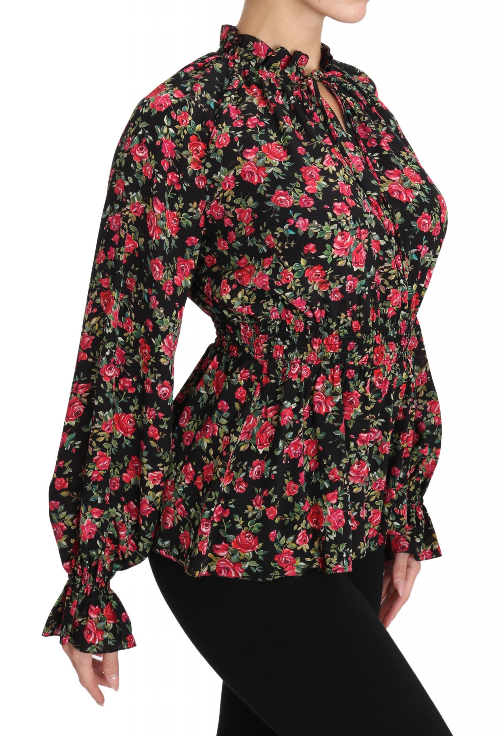 Cămașă elegantă din mătase neagră cu imprimeu floral Dolce &amp; Gabbana