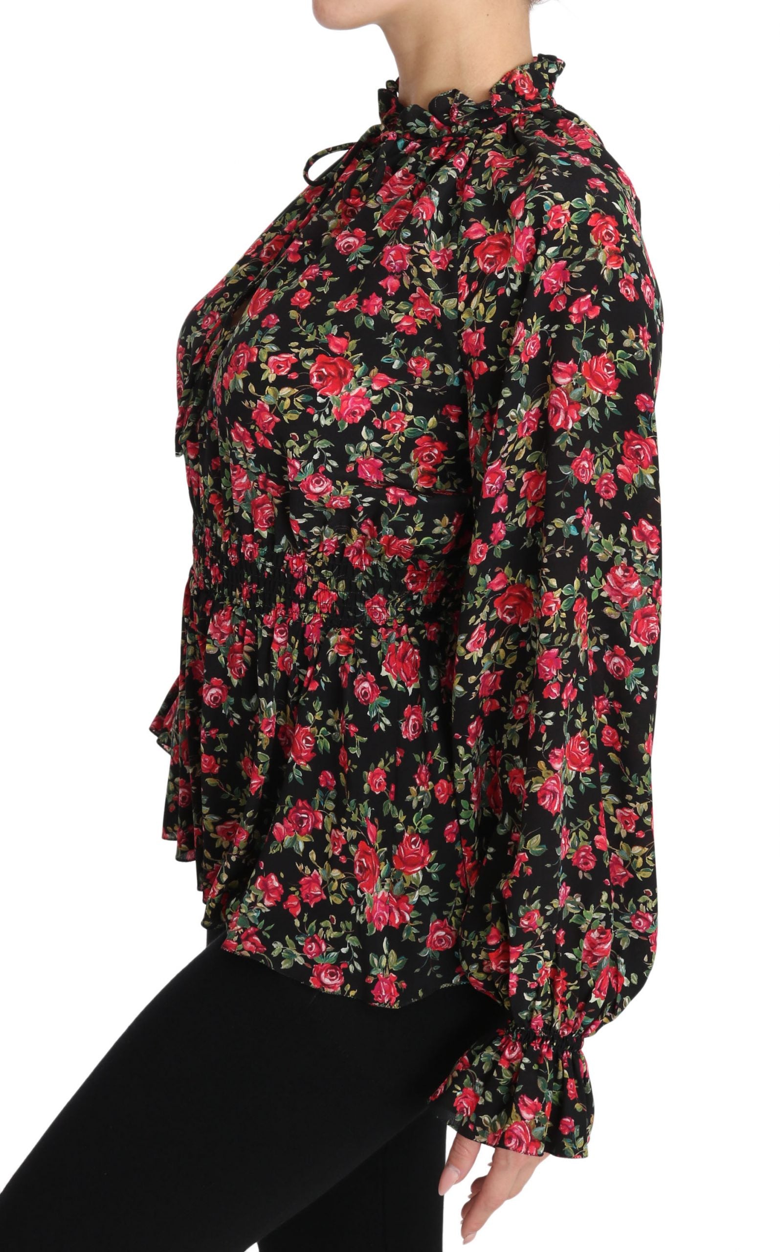 Cămașă elegantă din mătase neagră cu imprimeu floral Dolce &amp; Gabbana