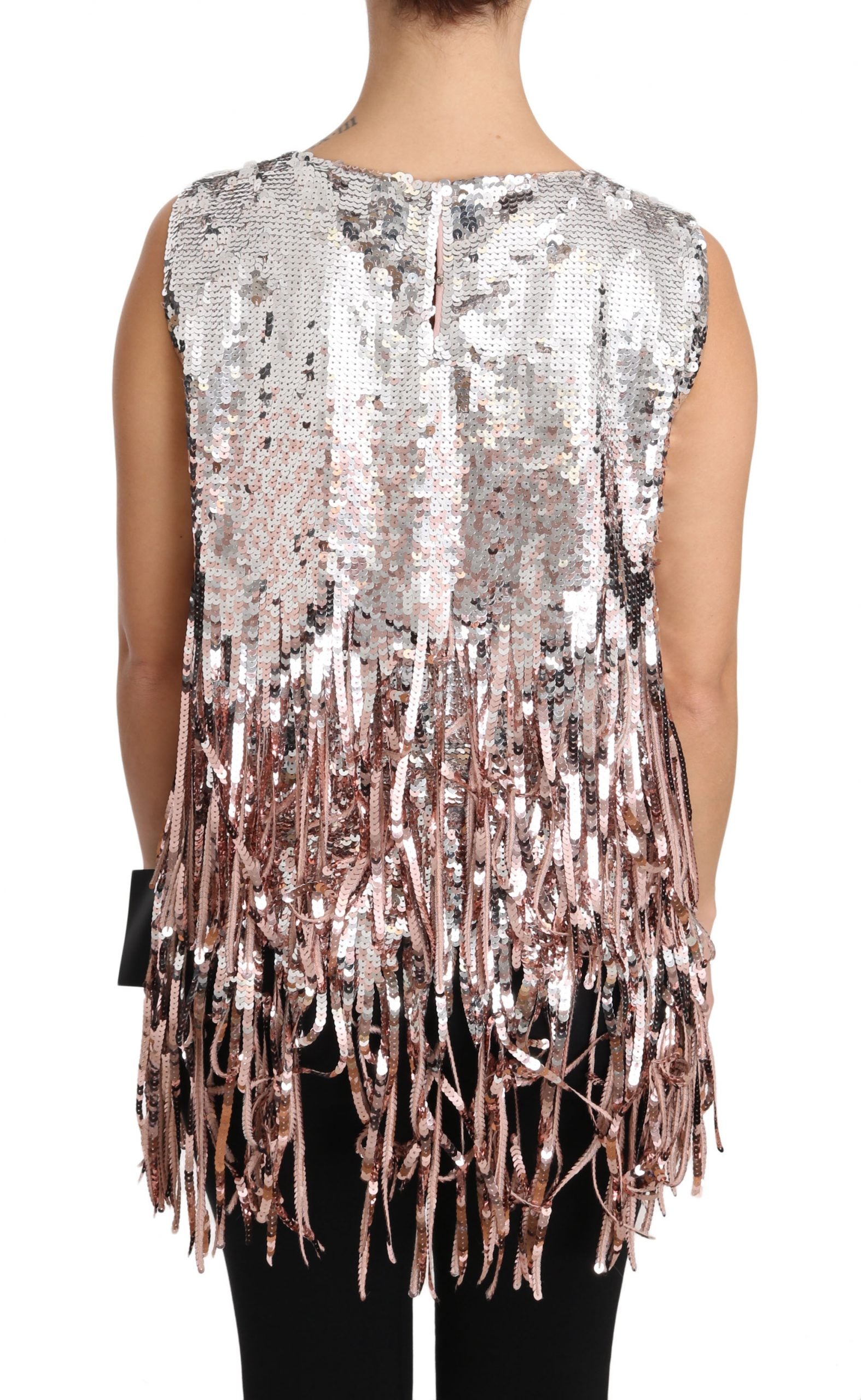 Dolce &amp; Gabbana – Elegantes Top mit Paillettenfransen in Goldrosa