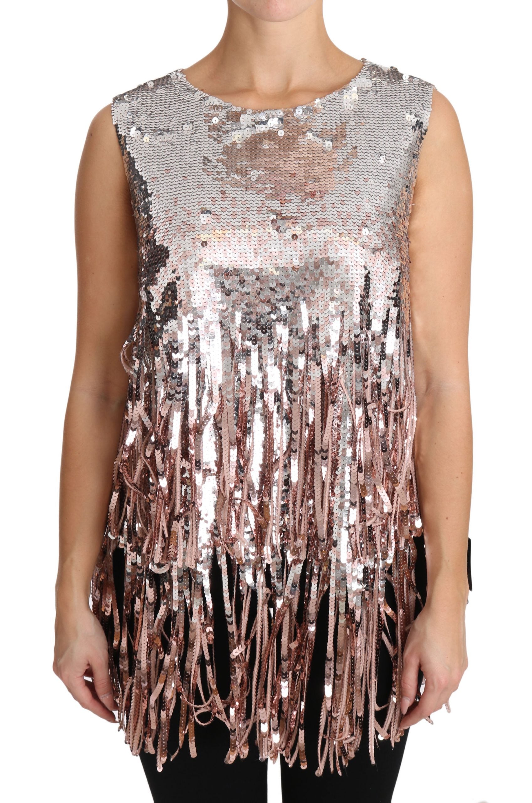 Dolce &amp; Gabbana – Elegantes Top mit Paillettenfransen in Goldrosa