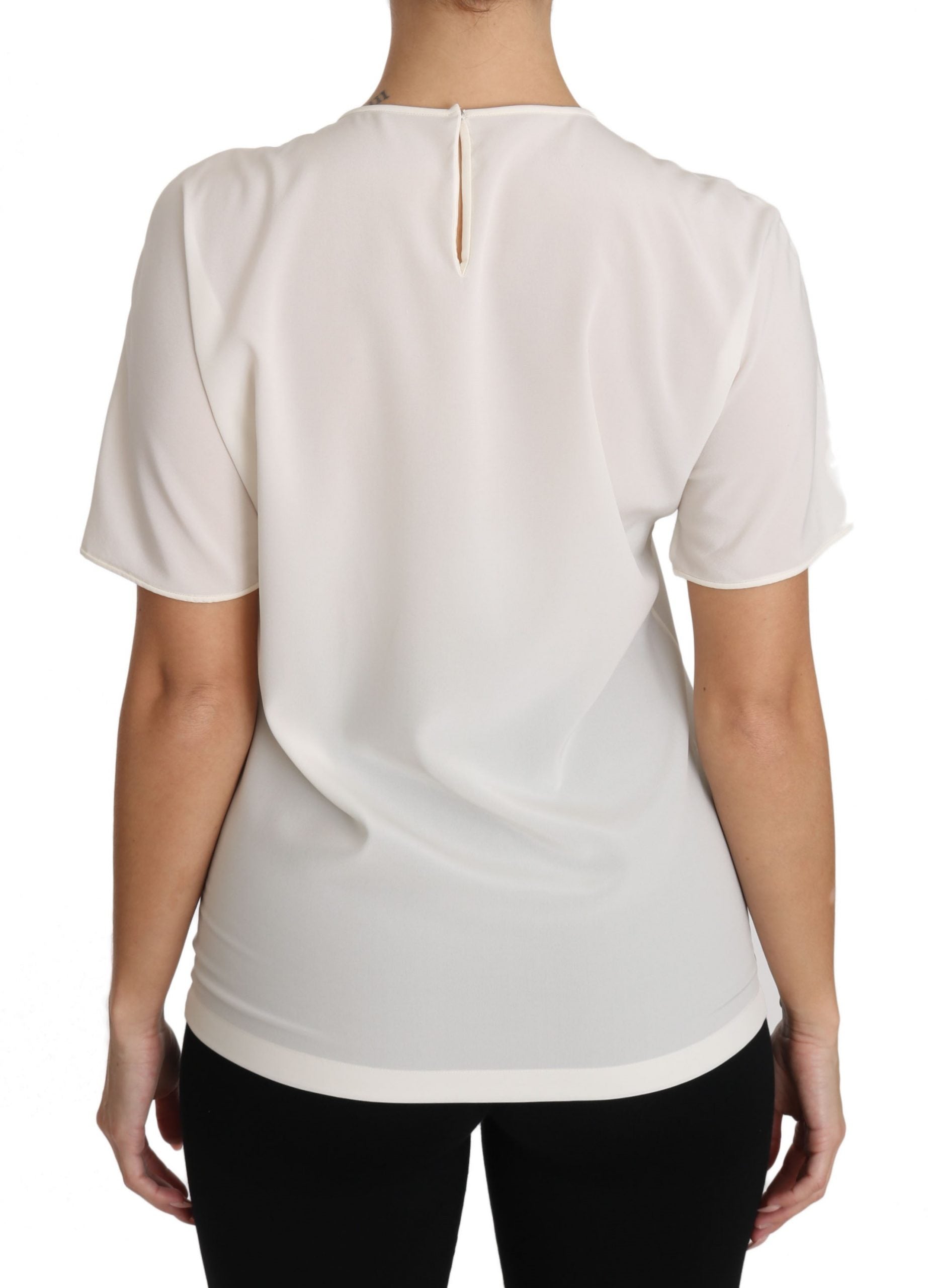 Dolce &amp; Gabbana Elegante Seidenbluse mit Rundhalsausschnitt und Applikation