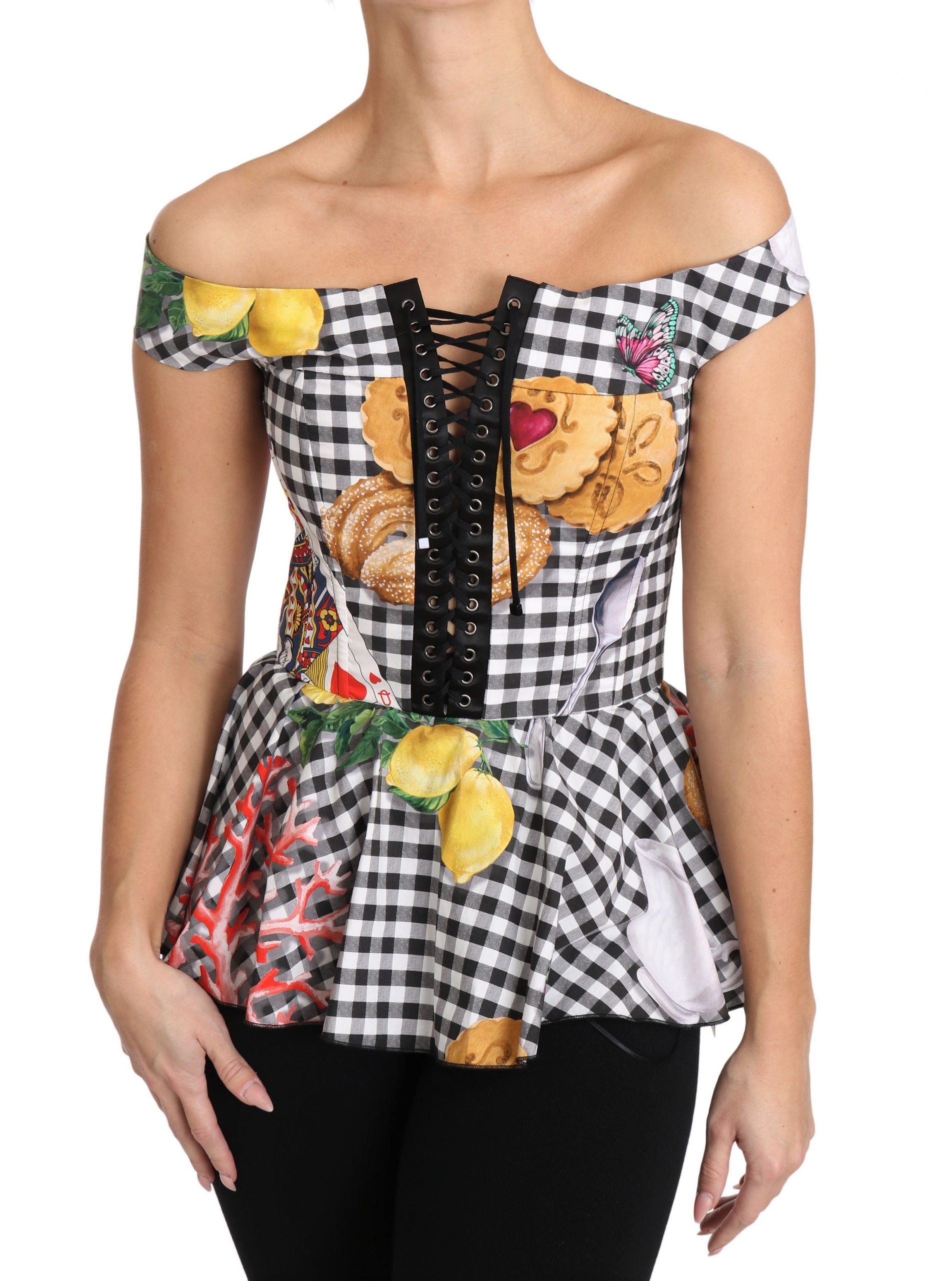 Bluză Dolce &amp; Gabbana Chic Checkered Corset Top