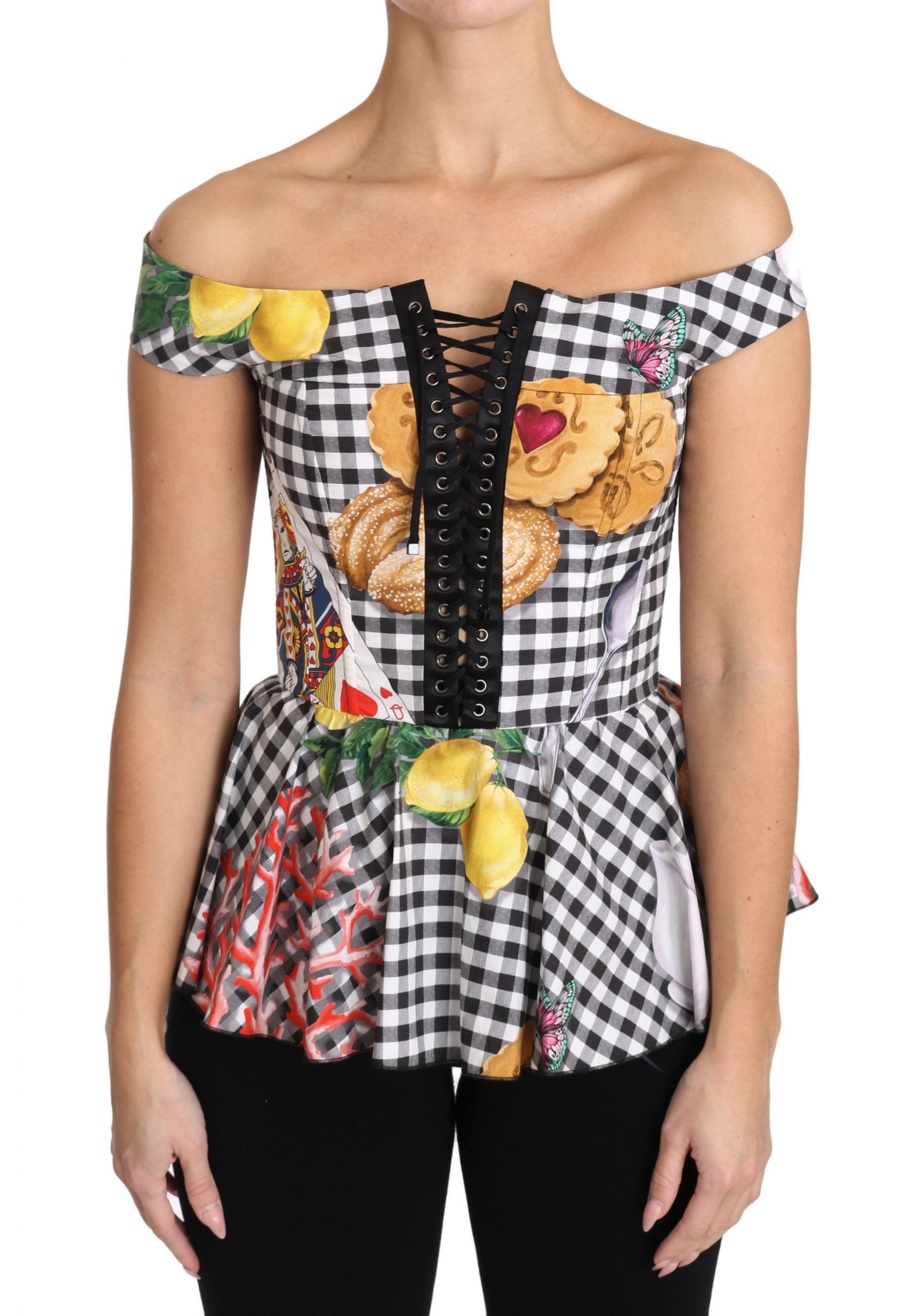 Bluză Dolce &amp; Gabbana Chic Checkered Corset Top