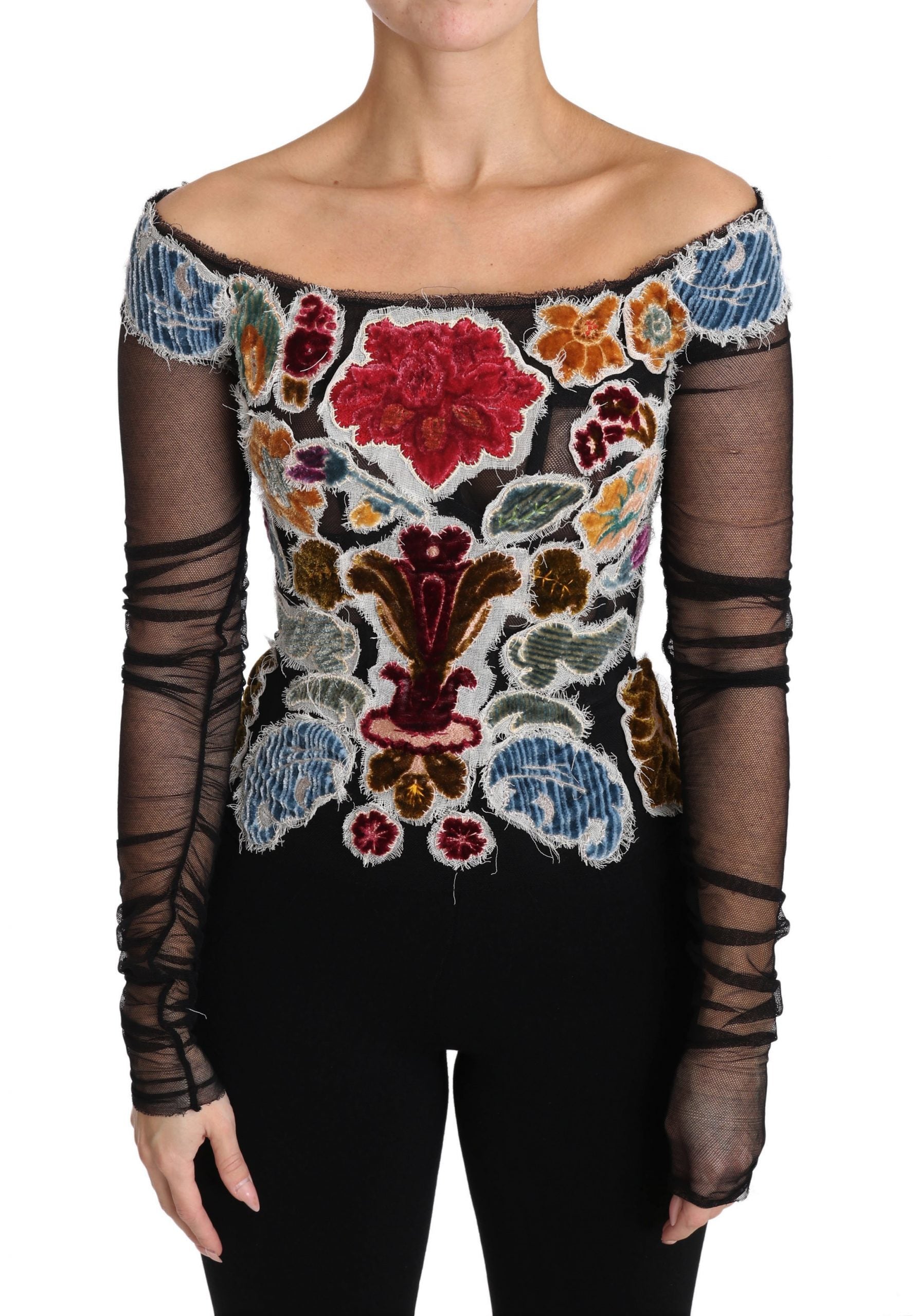 Dolce &amp; Gabbana Bluză elegantă cu mânecă lungă și aplicații florale