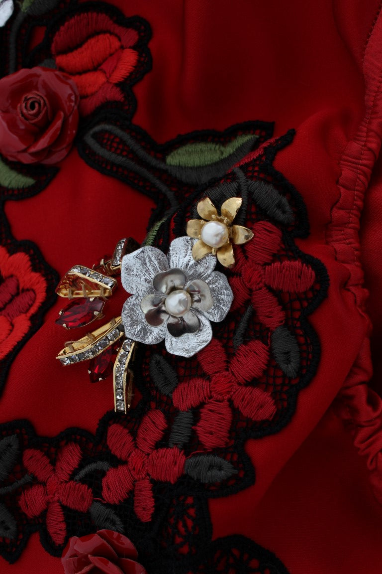 Dolce &amp; Gabbana – Hinreißende Shorts aus roter Seide mit Stickerei