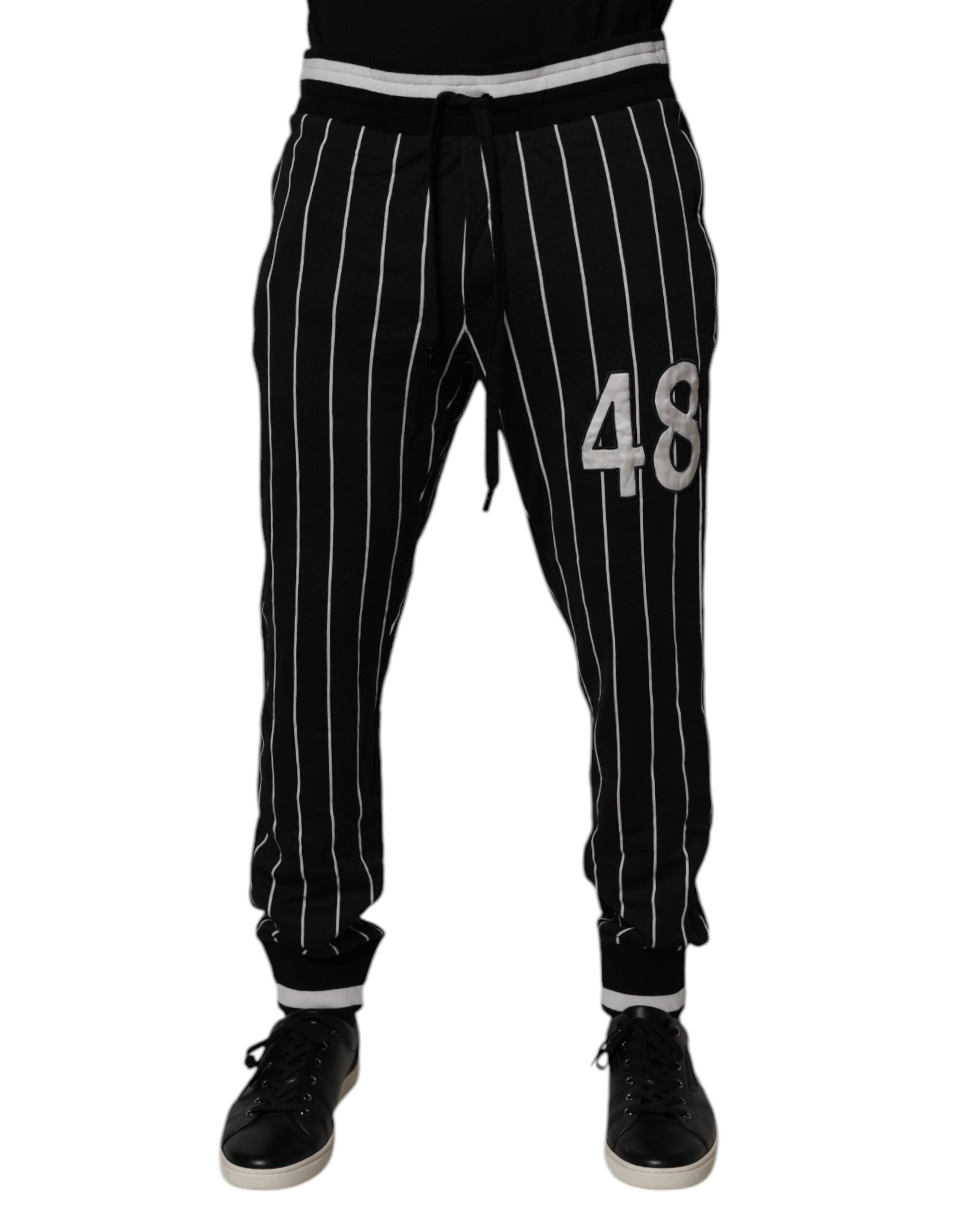 Pantaloni de trening Dolce &amp; Gabbana cu dungi albe și negru