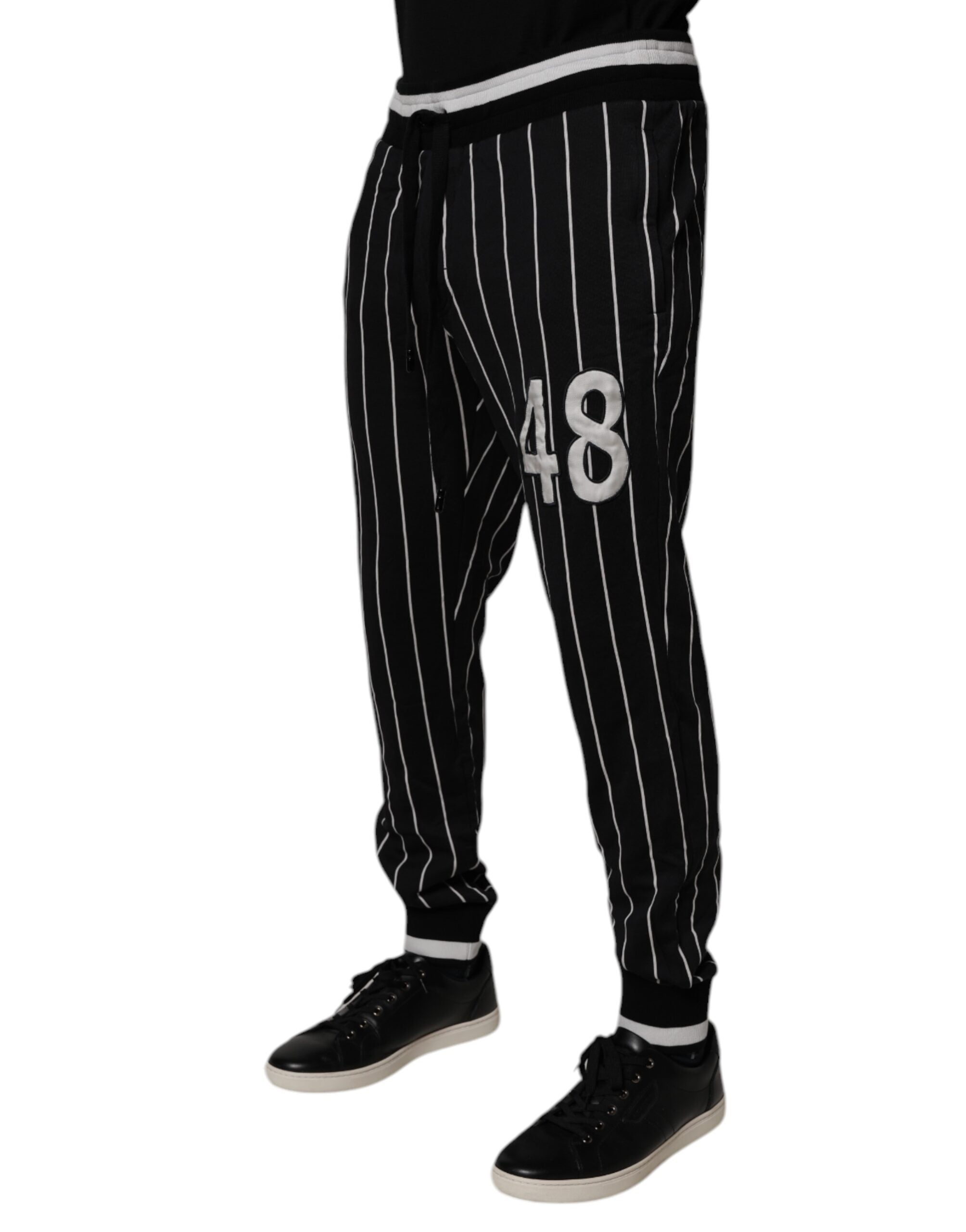 Pantaloni de trening Dolce &amp; Gabbana cu dungi albe și negru