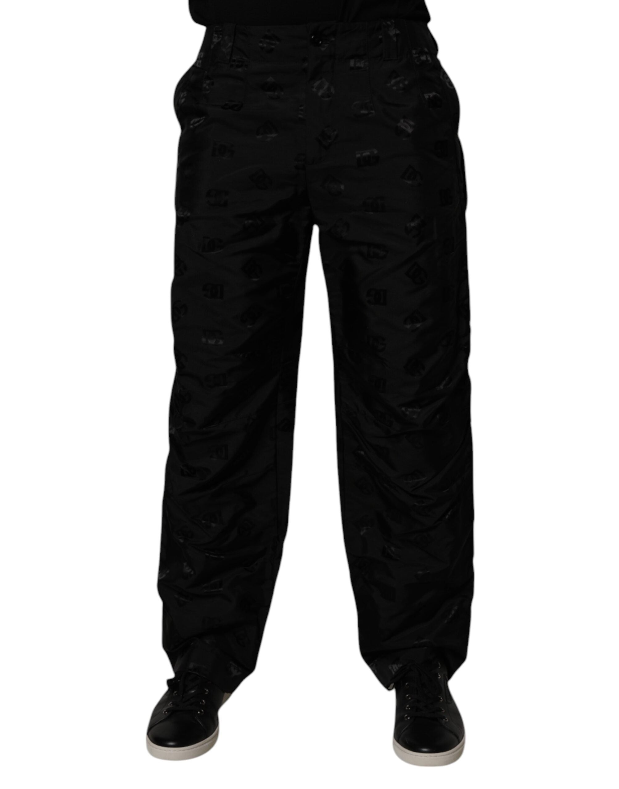 Pantaloni drepți Dolce &amp; Gabbana cu logo și monogramă neagră