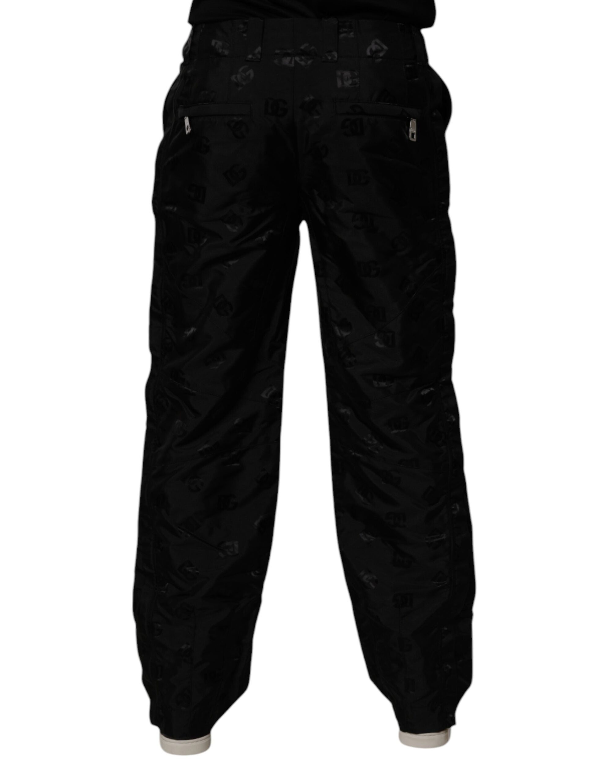 Pantaloni drepți Dolce &amp; Gabbana cu logo și monogramă neagră