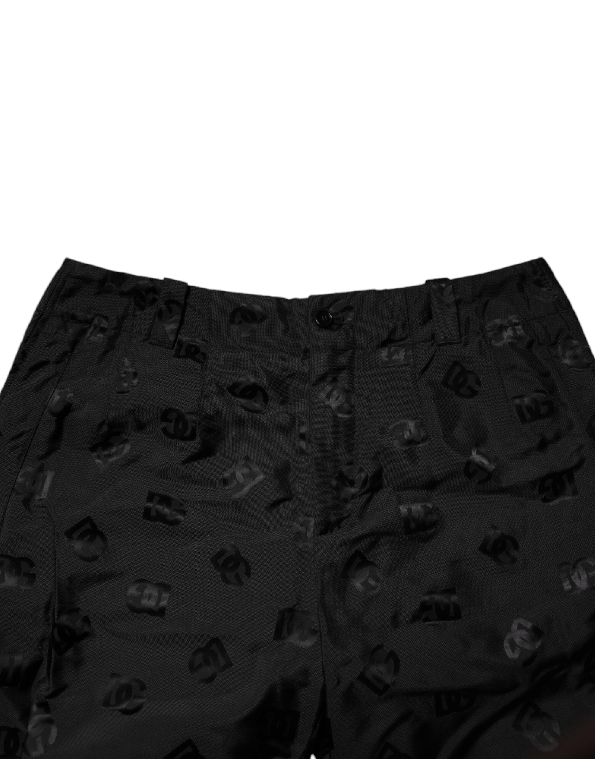Pantaloni drepți Dolce &amp; Gabbana cu logo și monogramă neagră