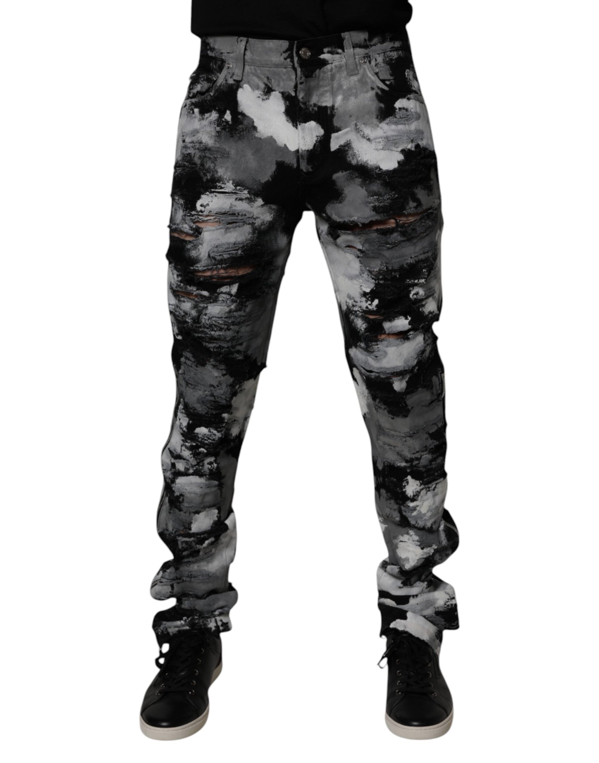Blugi skinny din denim cu imprimeu camuflaj multicolor Dolce &amp; Gabbana