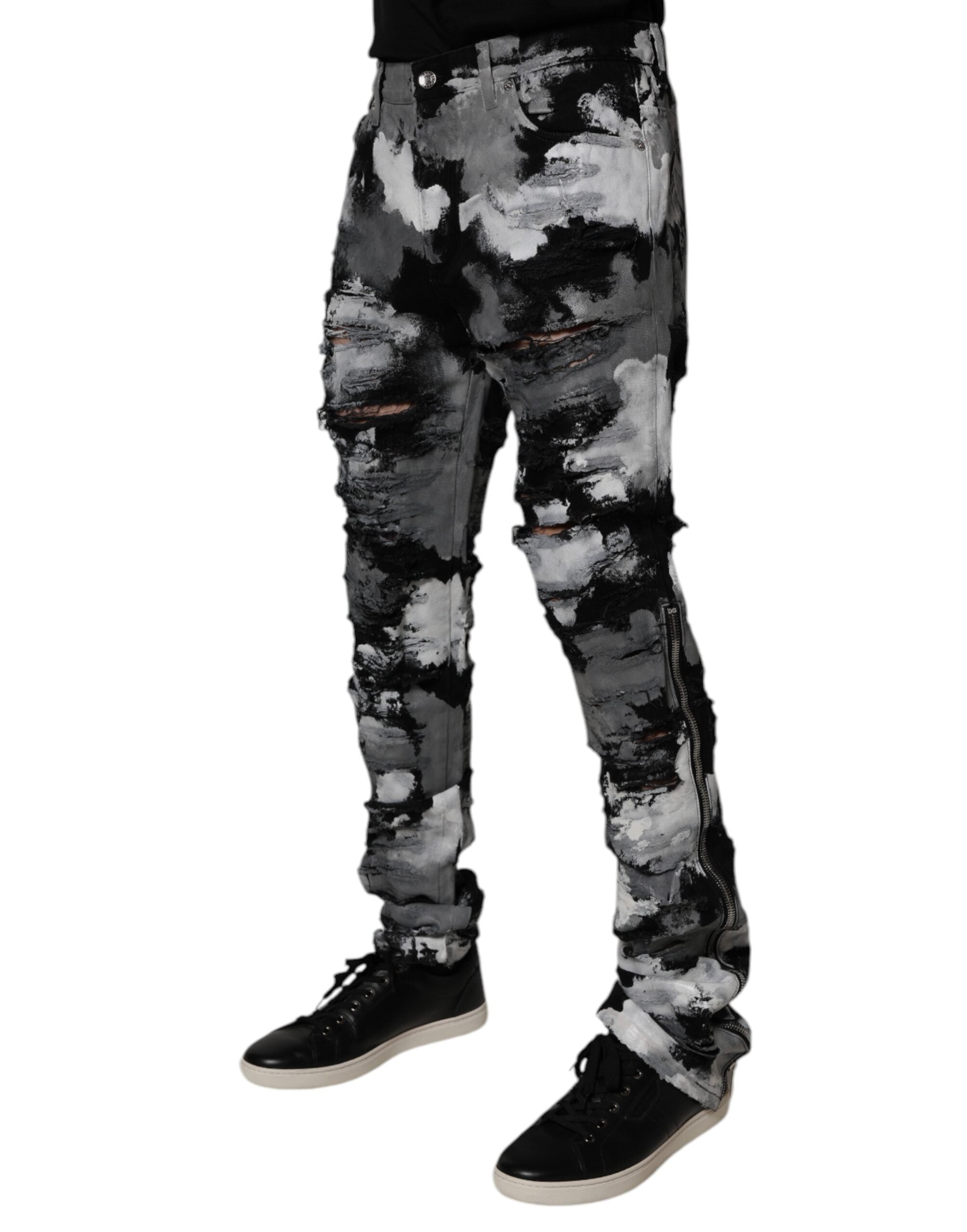 Blugi skinny din denim cu imprimeu camuflaj multicolor Dolce &amp; Gabbana