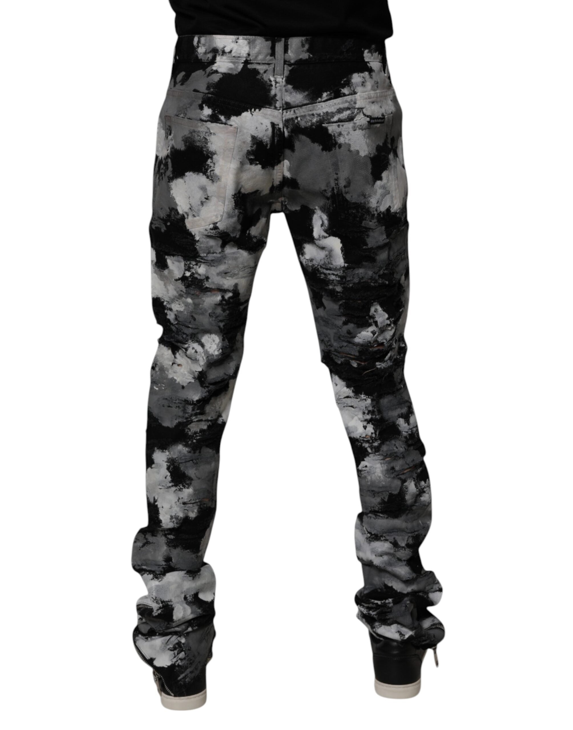 Blugi skinny din denim cu imprimeu camuflaj multicolor Dolce &amp; Gabbana