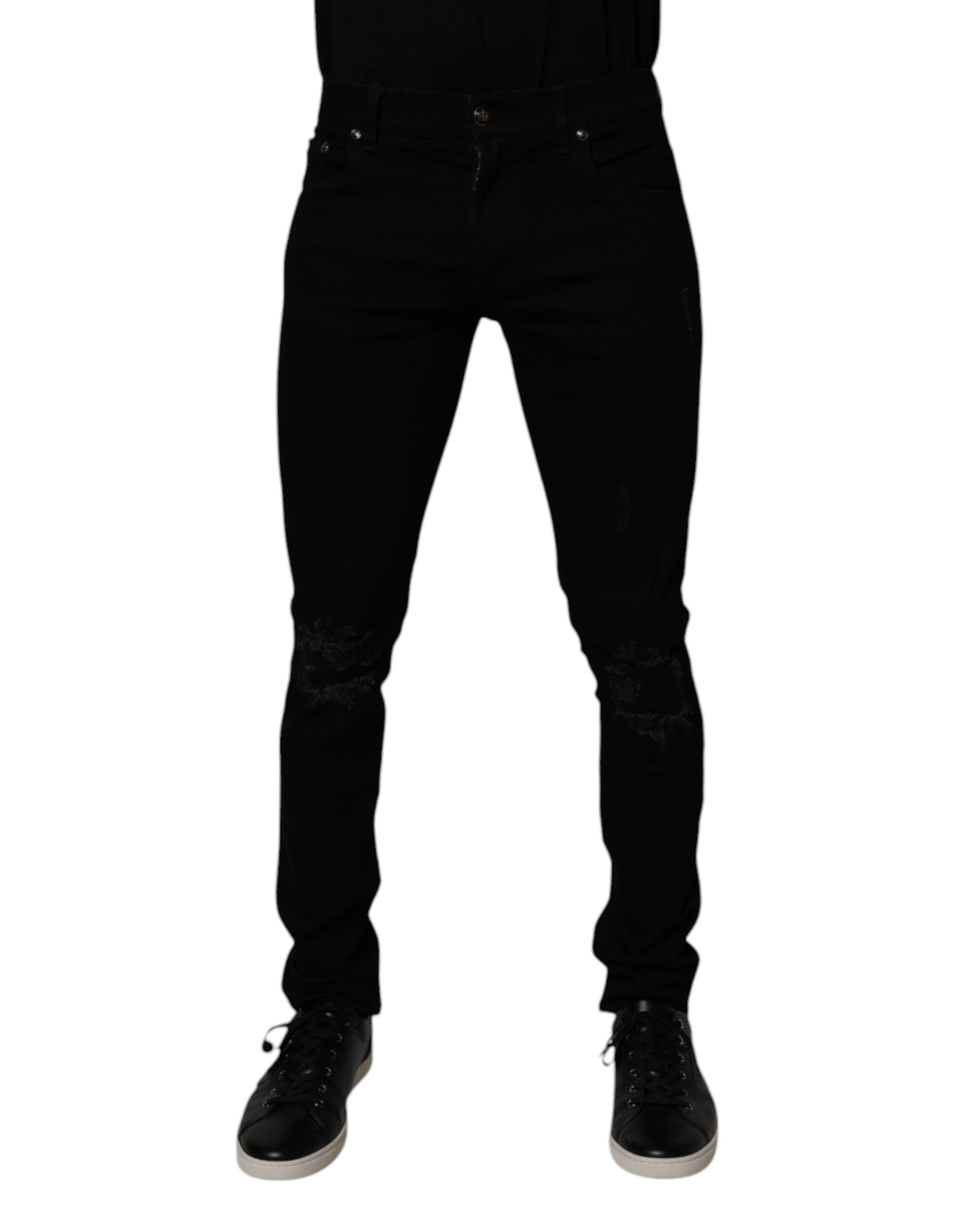 Blugi skinny Dolce &amp; Gabbana negri din bumbac elastic pentru bărbați