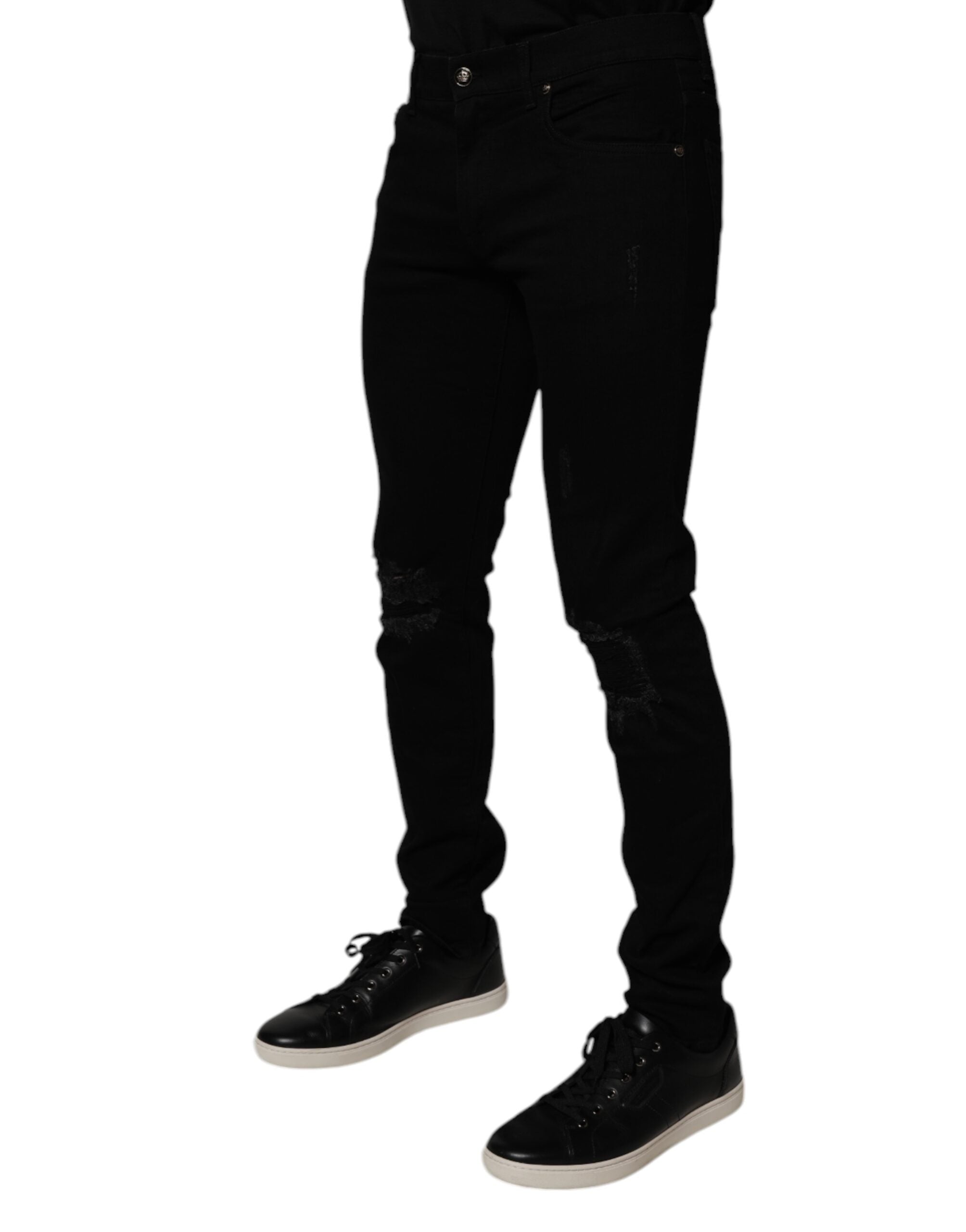 Blugi skinny Dolce &amp; Gabbana negri din bumbac elastic pentru bărbați