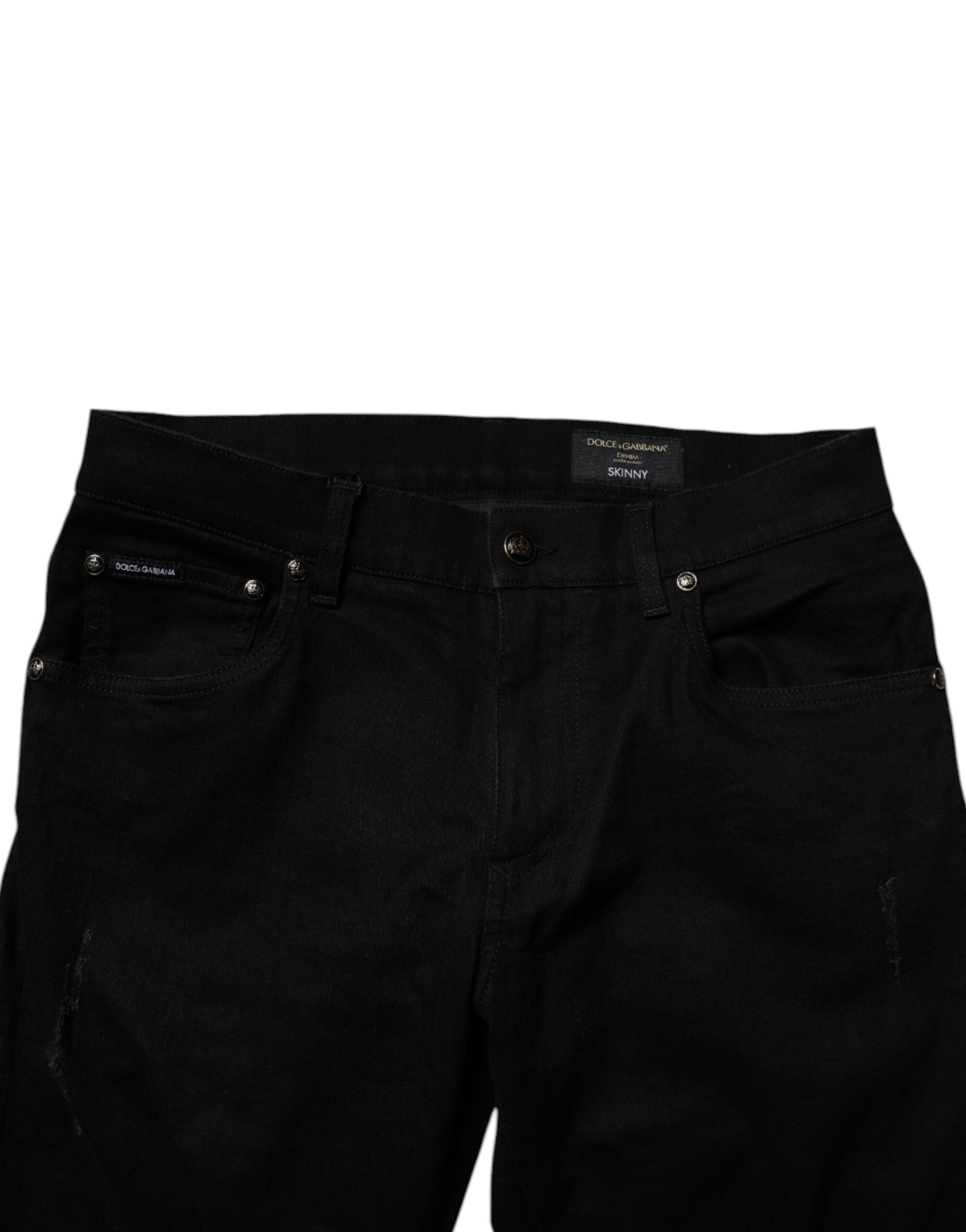 Blugi skinny Dolce &amp; Gabbana negri din bumbac elastic pentru bărbați