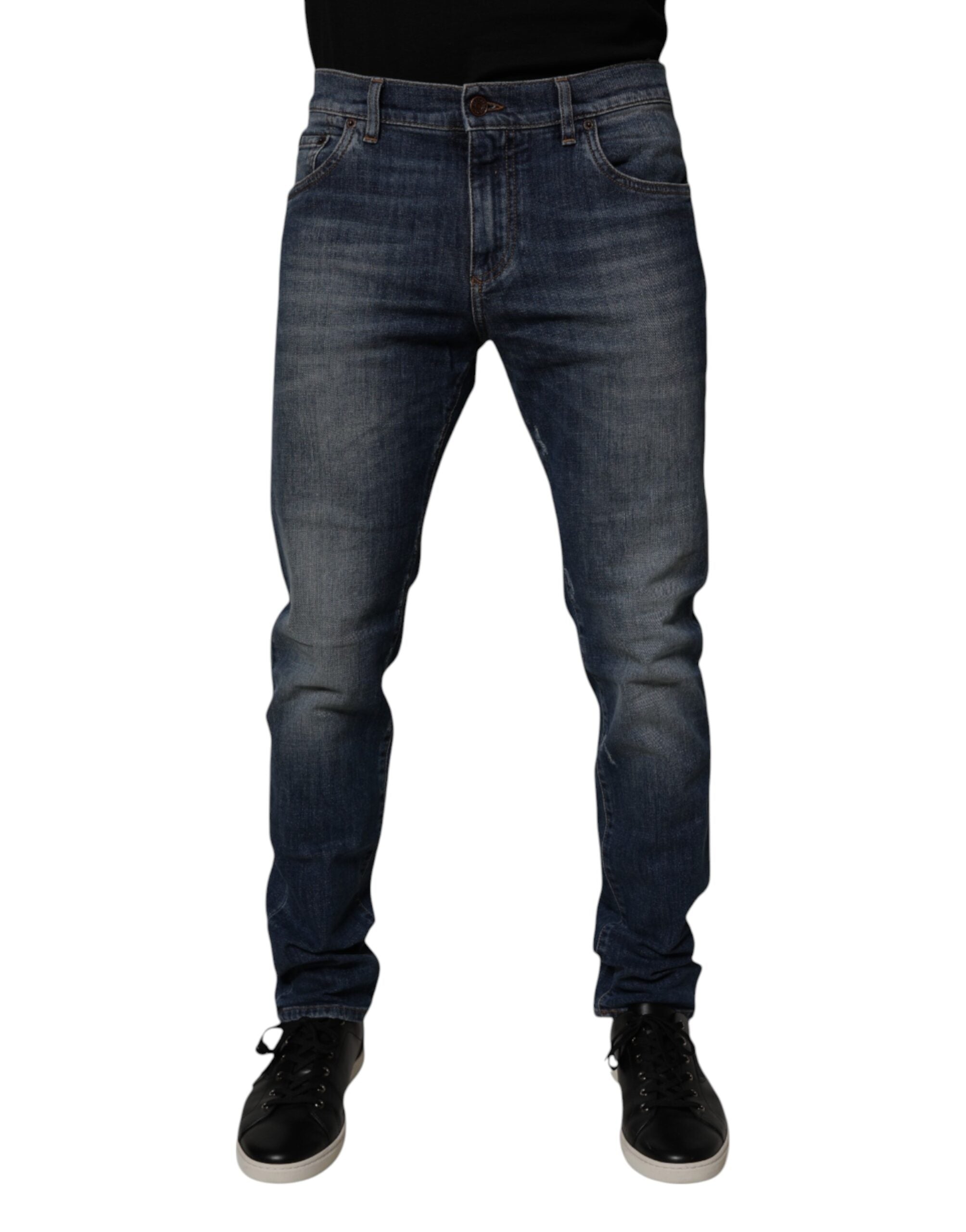Blugi skinny din denim albastru închis din bumbac Dolce &amp; Gabbana