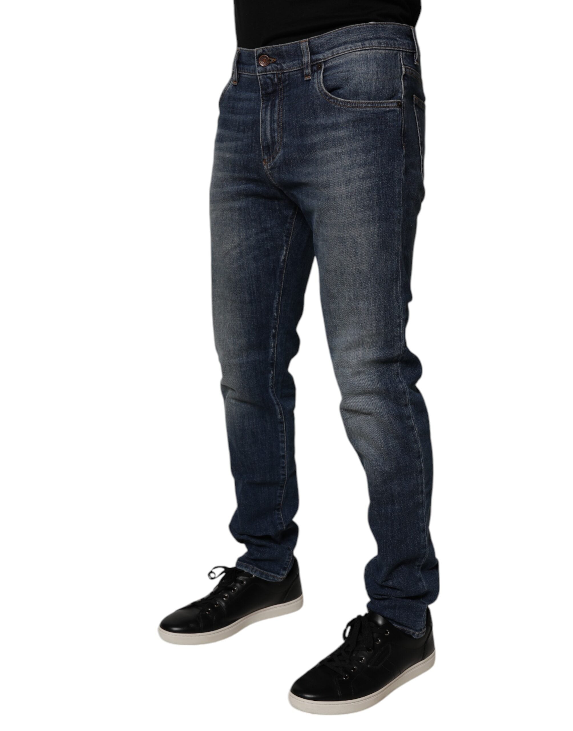 Blugi skinny din denim albastru închis din bumbac Dolce &amp; Gabbana