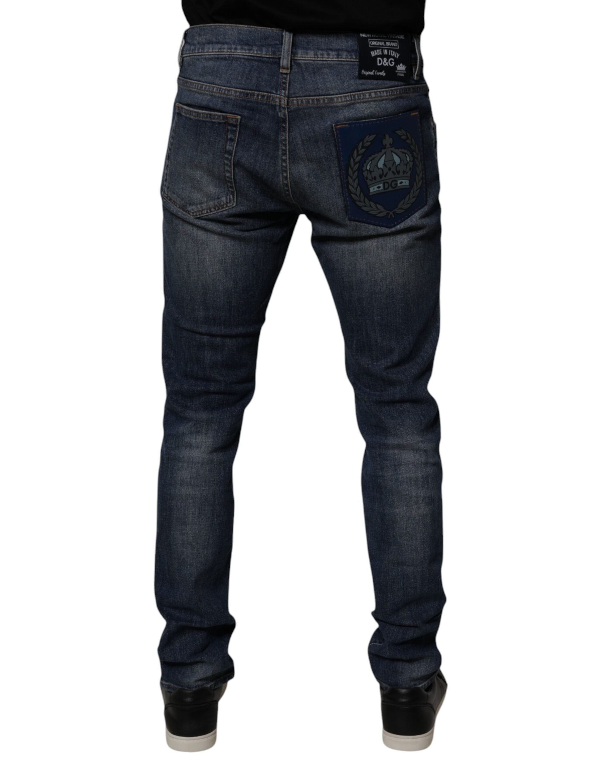 Blugi skinny din denim albastru închis din bumbac Dolce &amp; Gabbana