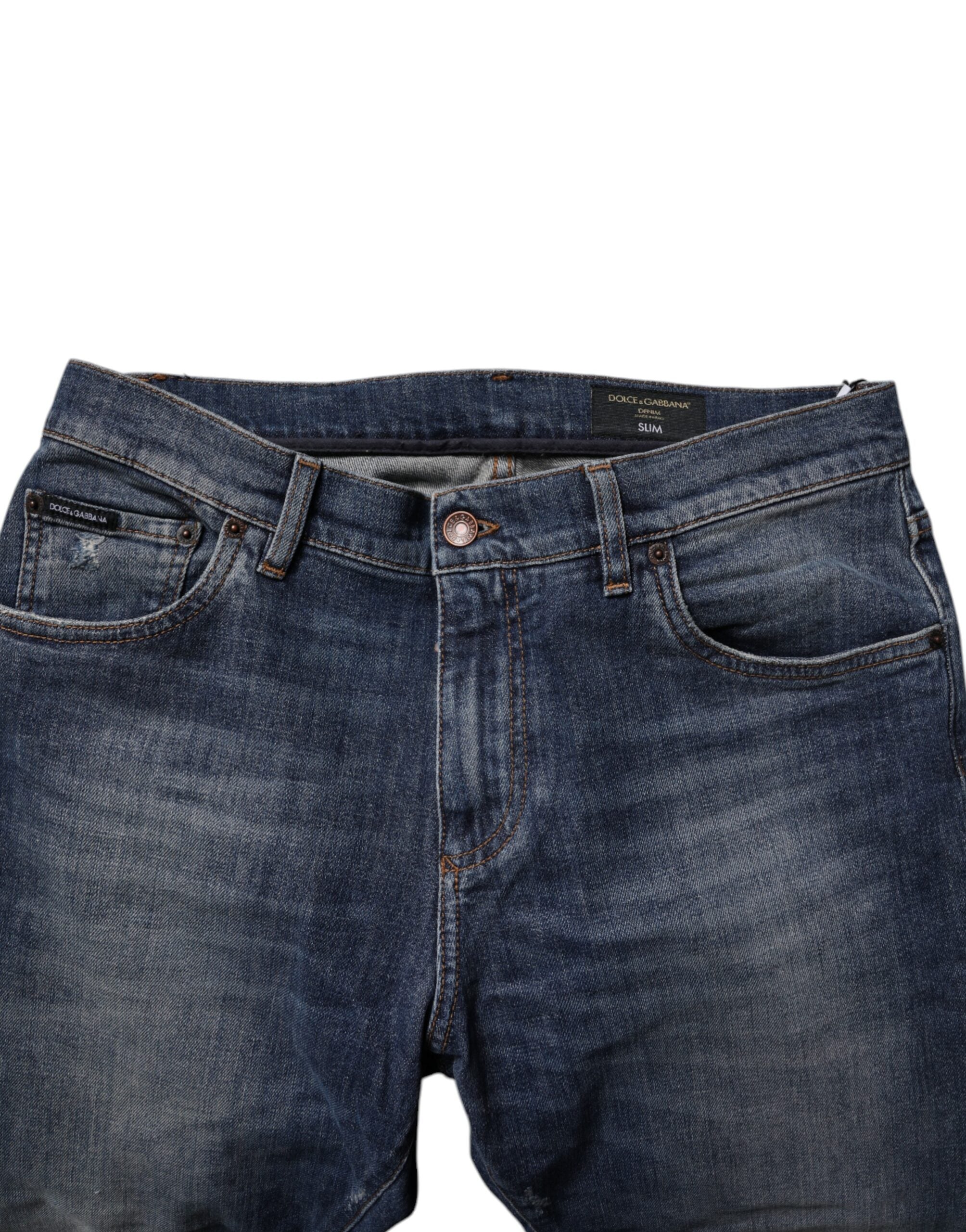 Blugi skinny din denim albastru închis din bumbac Dolce &amp; Gabbana