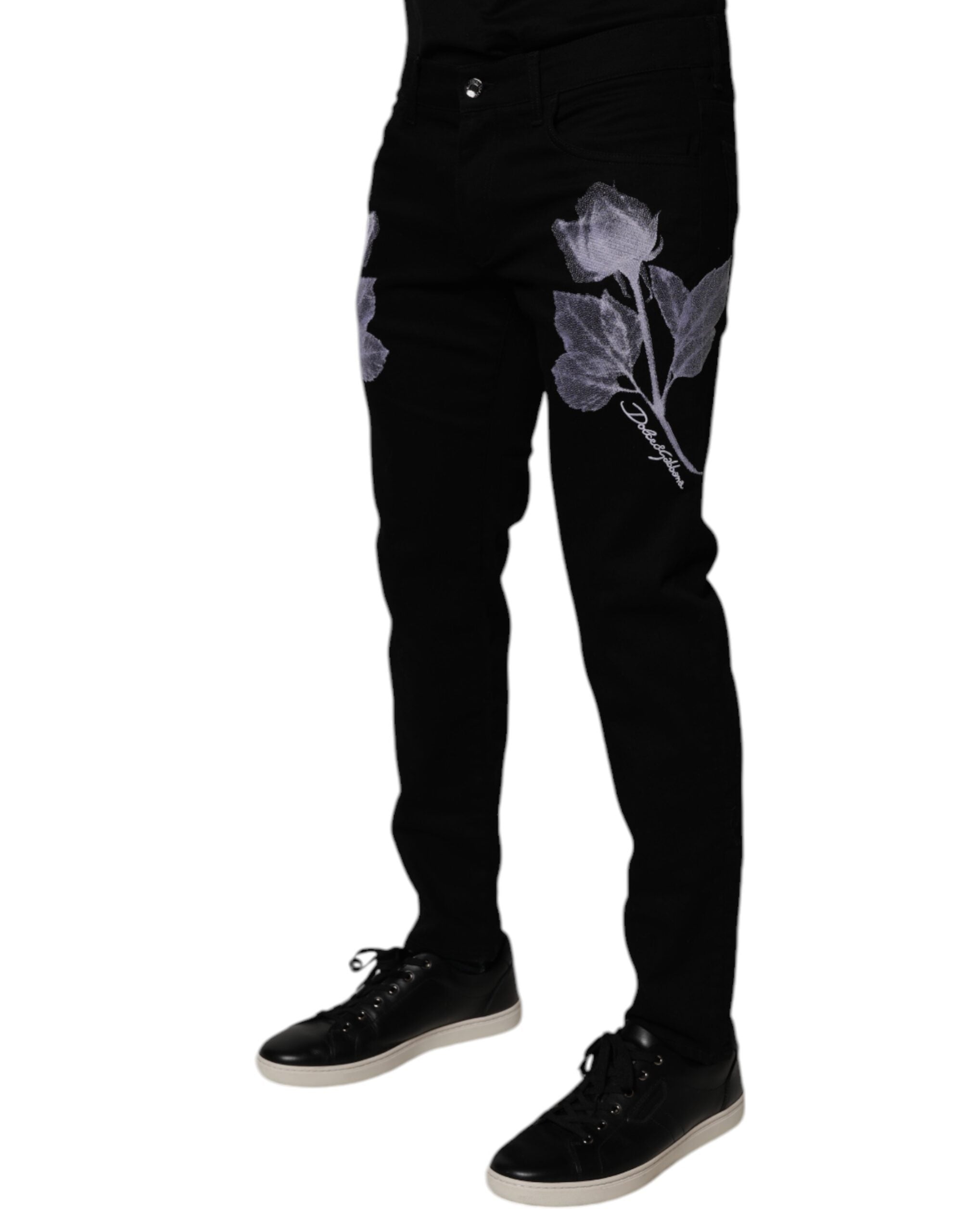 Dolce &amp; Gabbana Schwarze Skinny Jeans aus Baumwolle mit Blumenmuster für Herren