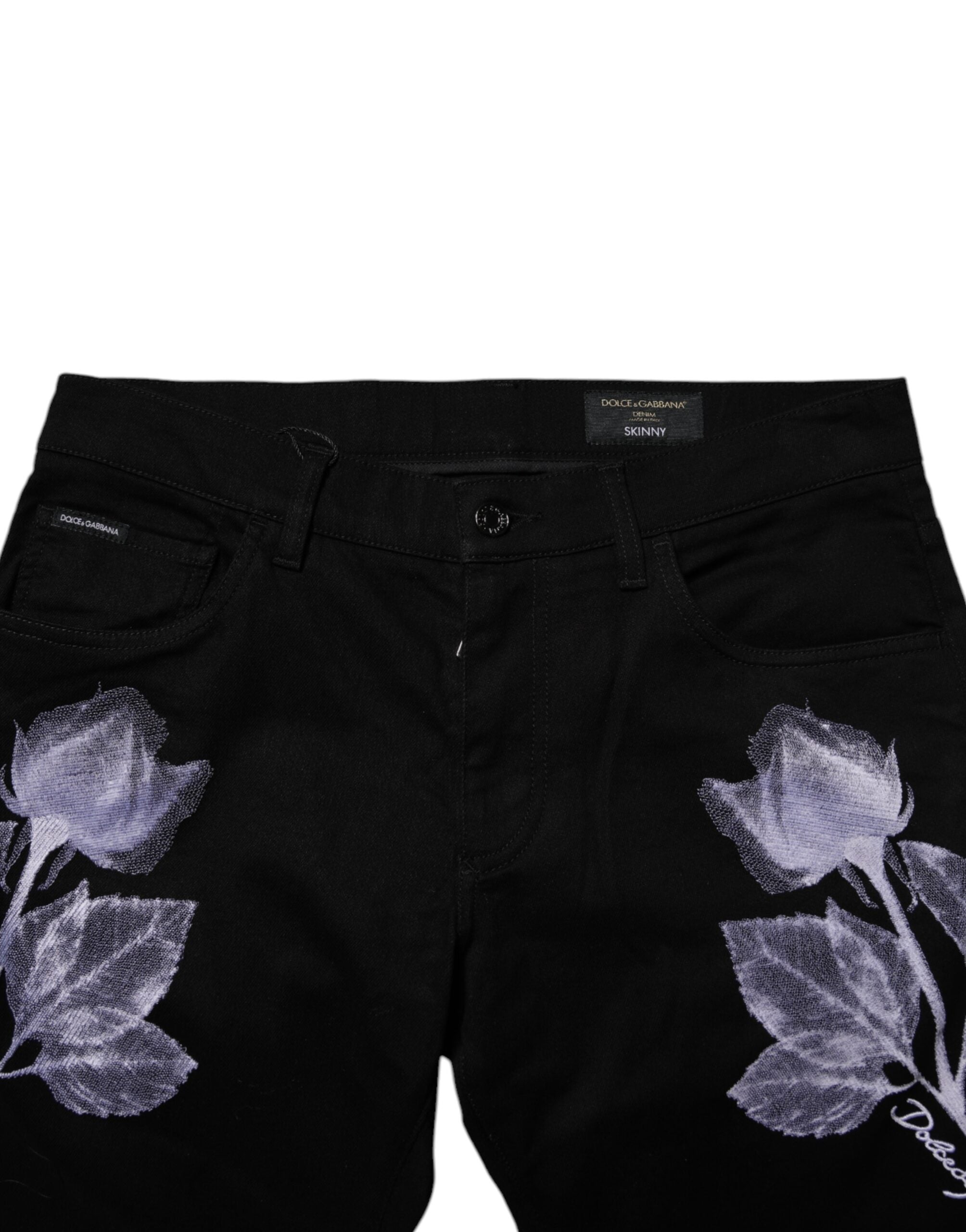 Dolce &amp; Gabbana Schwarze Skinny Jeans aus Baumwolle mit Blumenmuster für Herren