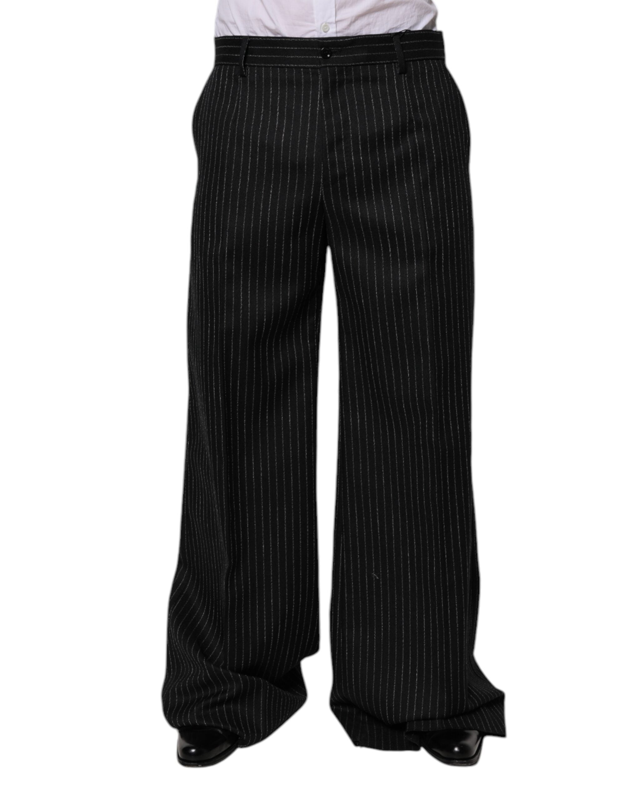 Dolce &amp; Gabbana – Schwarze Anzughose mit weitem Bein und Streifen