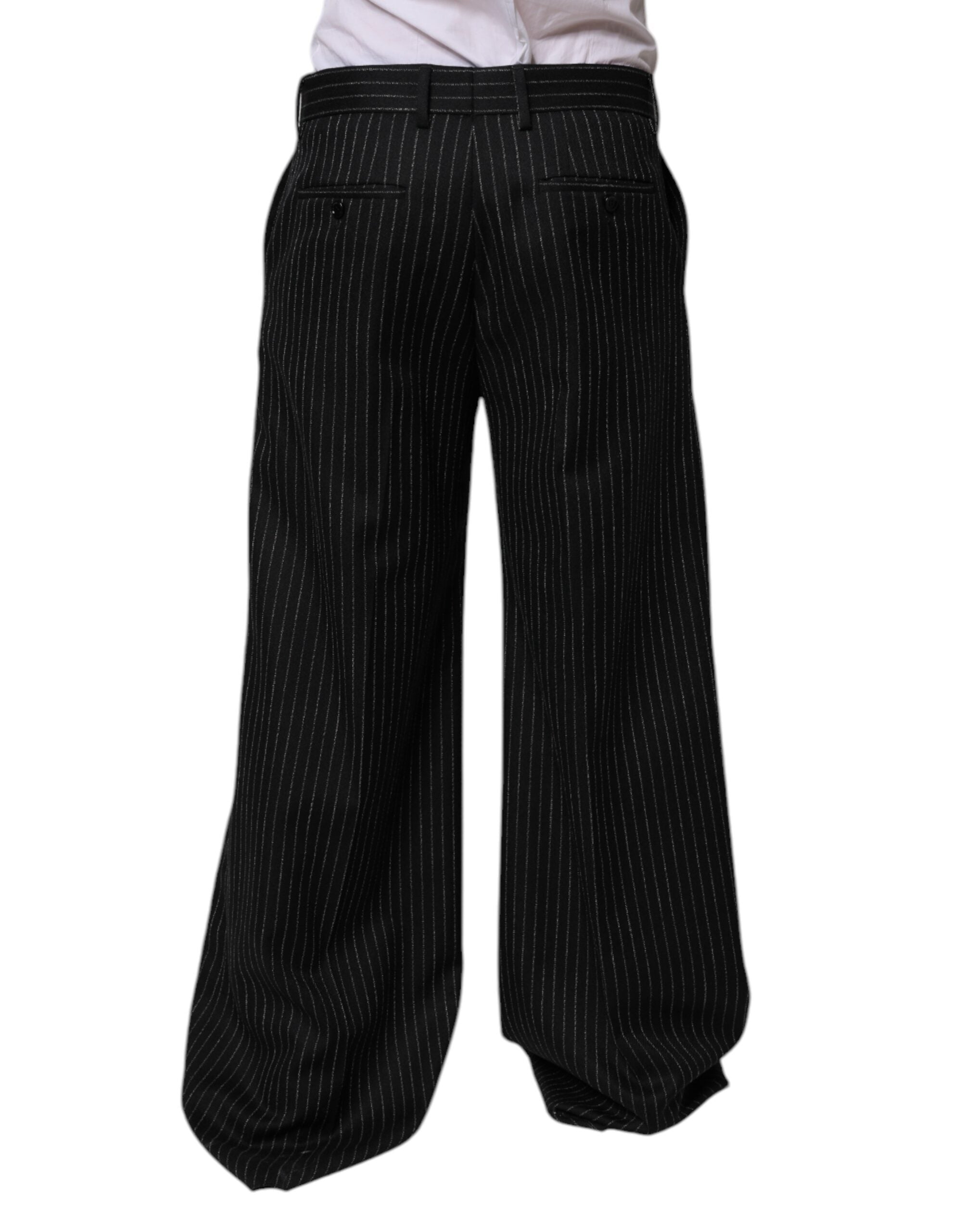 Dolce &amp; Gabbana – Schwarze Anzughose mit weitem Bein und Streifen