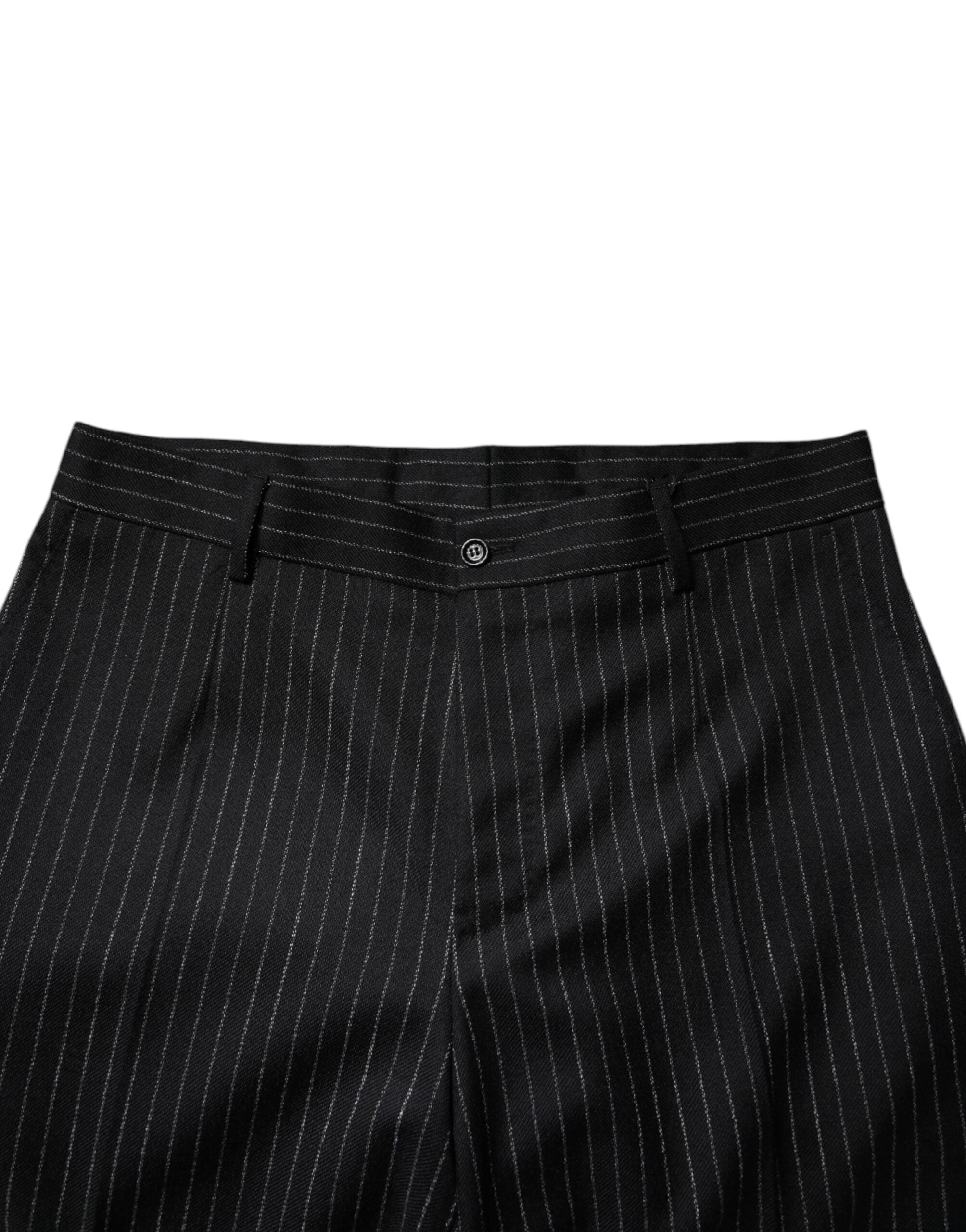 Dolce &amp; Gabbana – Schwarze Anzughose mit weitem Bein und Streifen