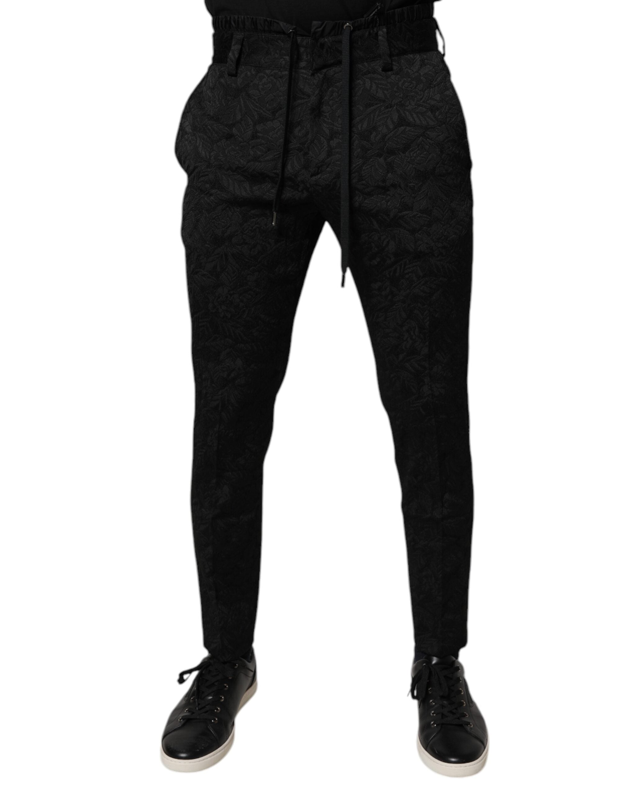 Dolce &amp; Gabbana Schwarze, enge Anzughose aus Polyester-Brokat