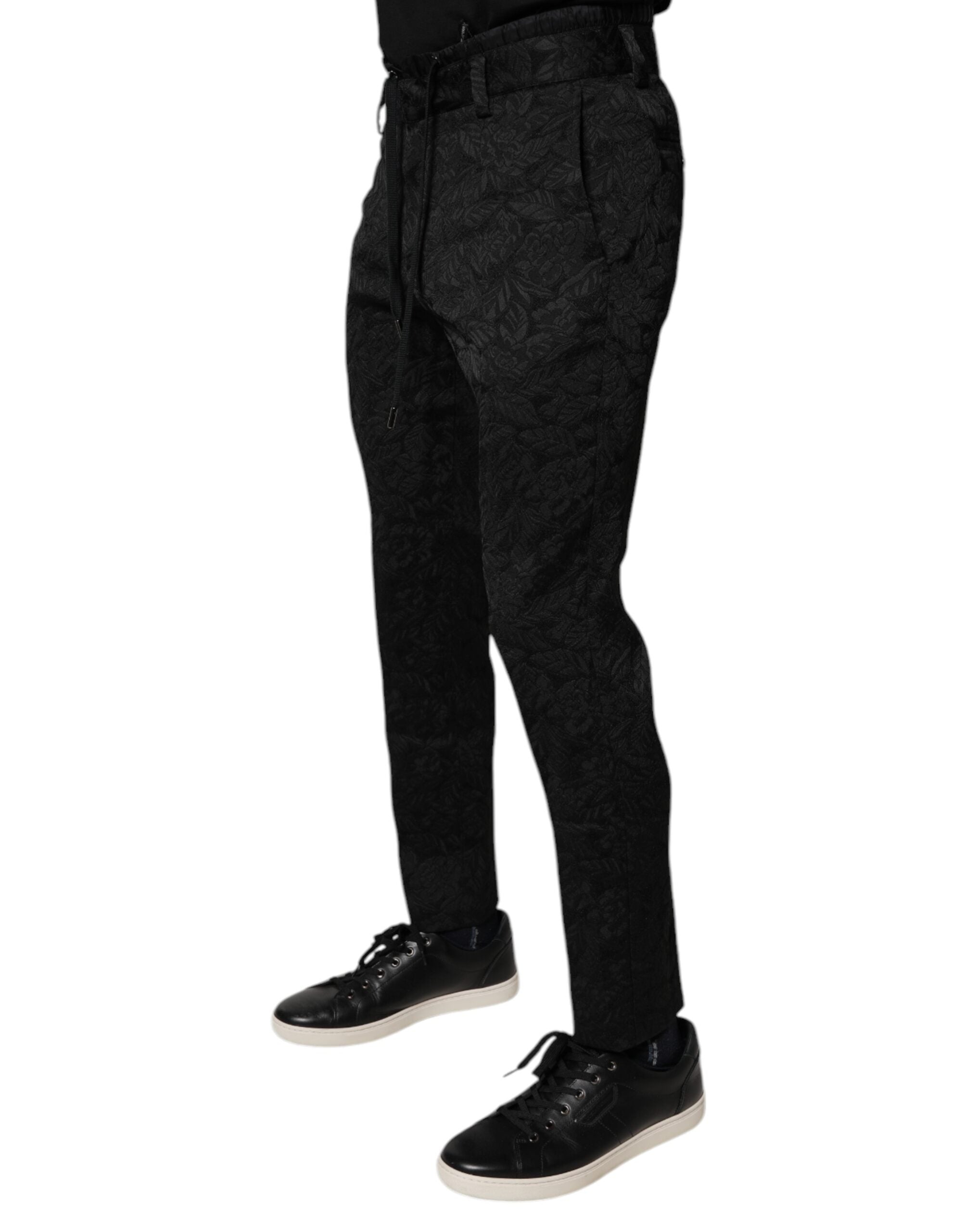 Dolce &amp; Gabbana Schwarze, enge Anzughose aus Polyester-Brokat