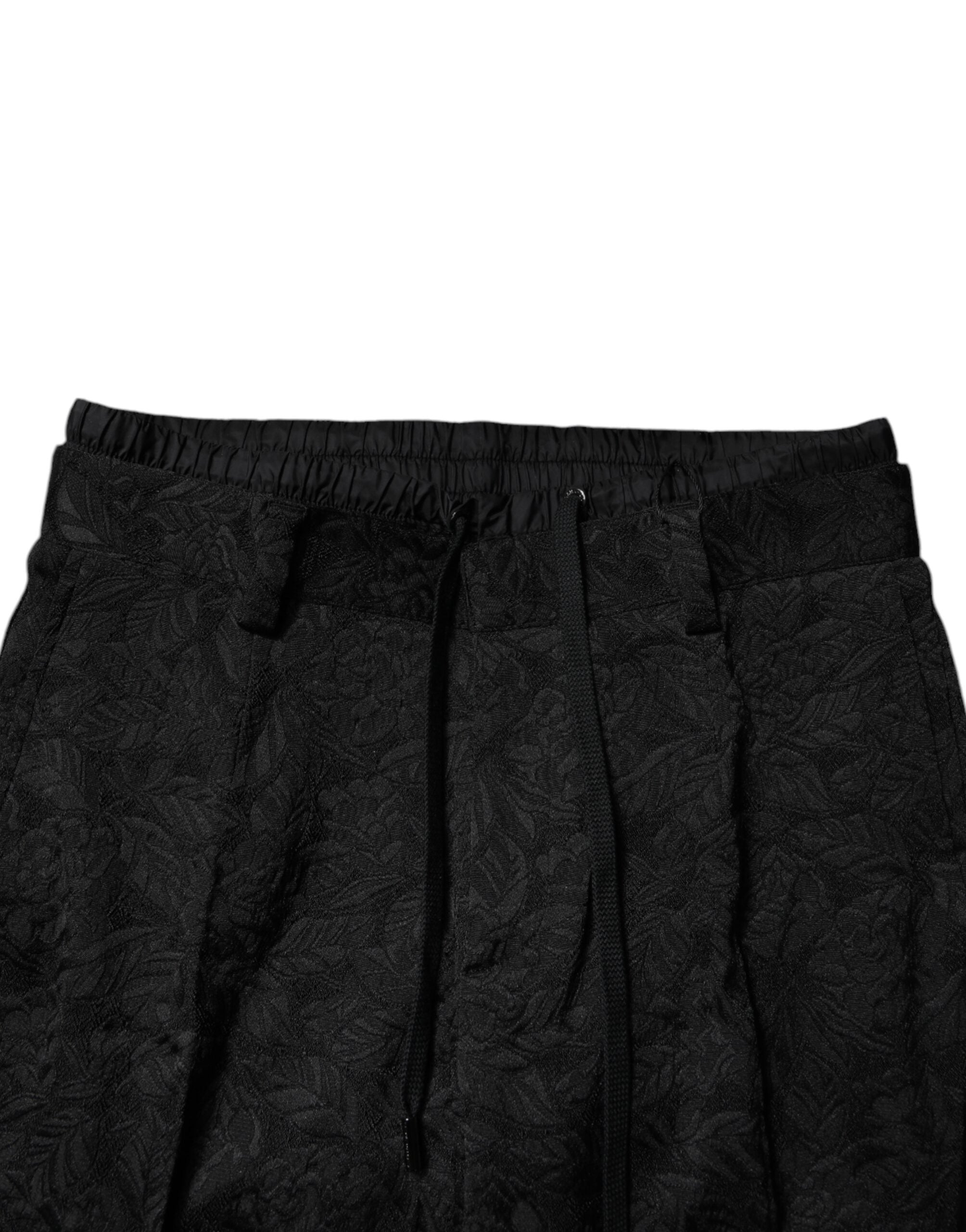 Dolce &amp; Gabbana Schwarze, enge Anzughose aus Polyester-Brokat