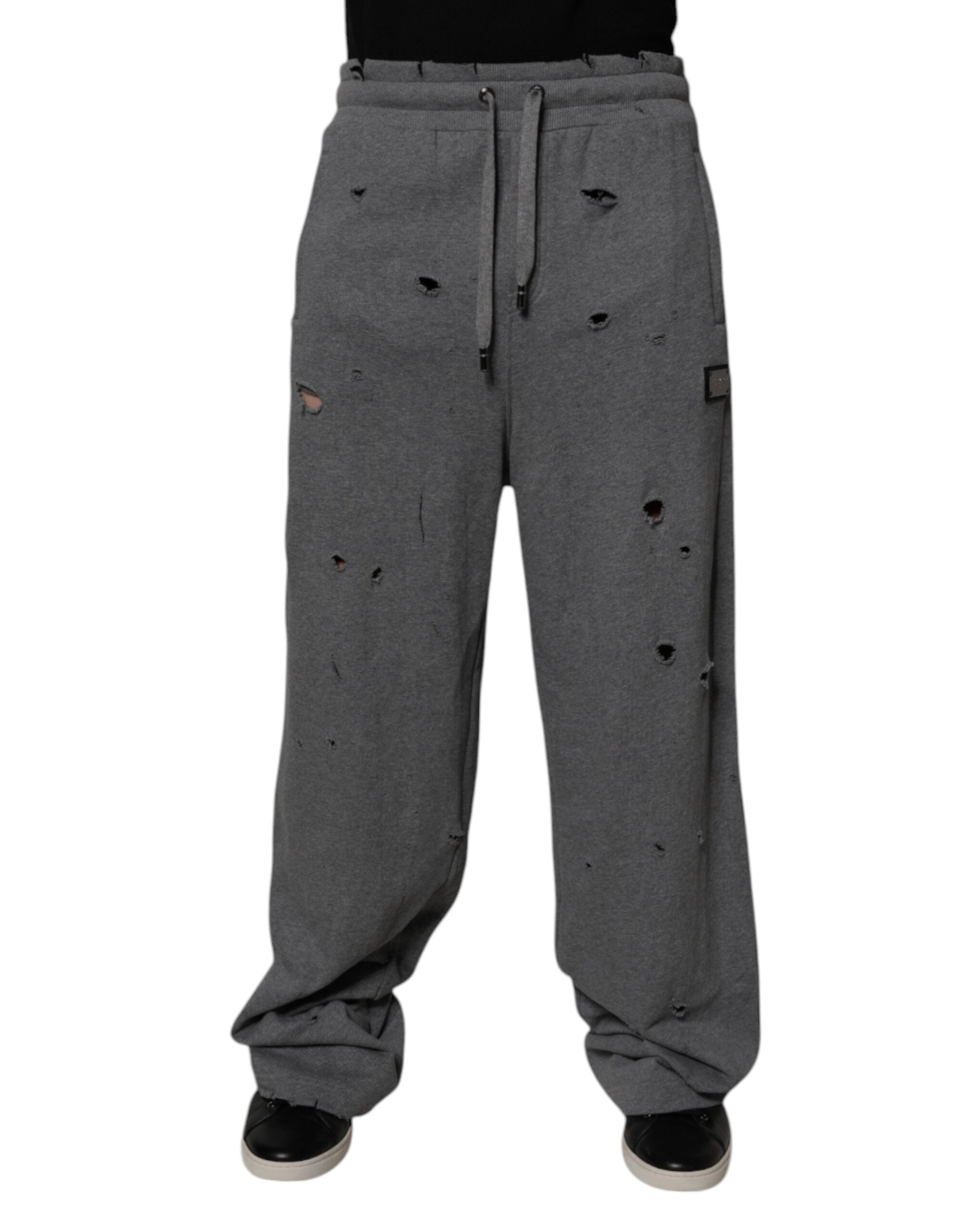 Dolce &amp; Gabbana Graue, gerade Jogginghose aus Baumwolle im RipStyle