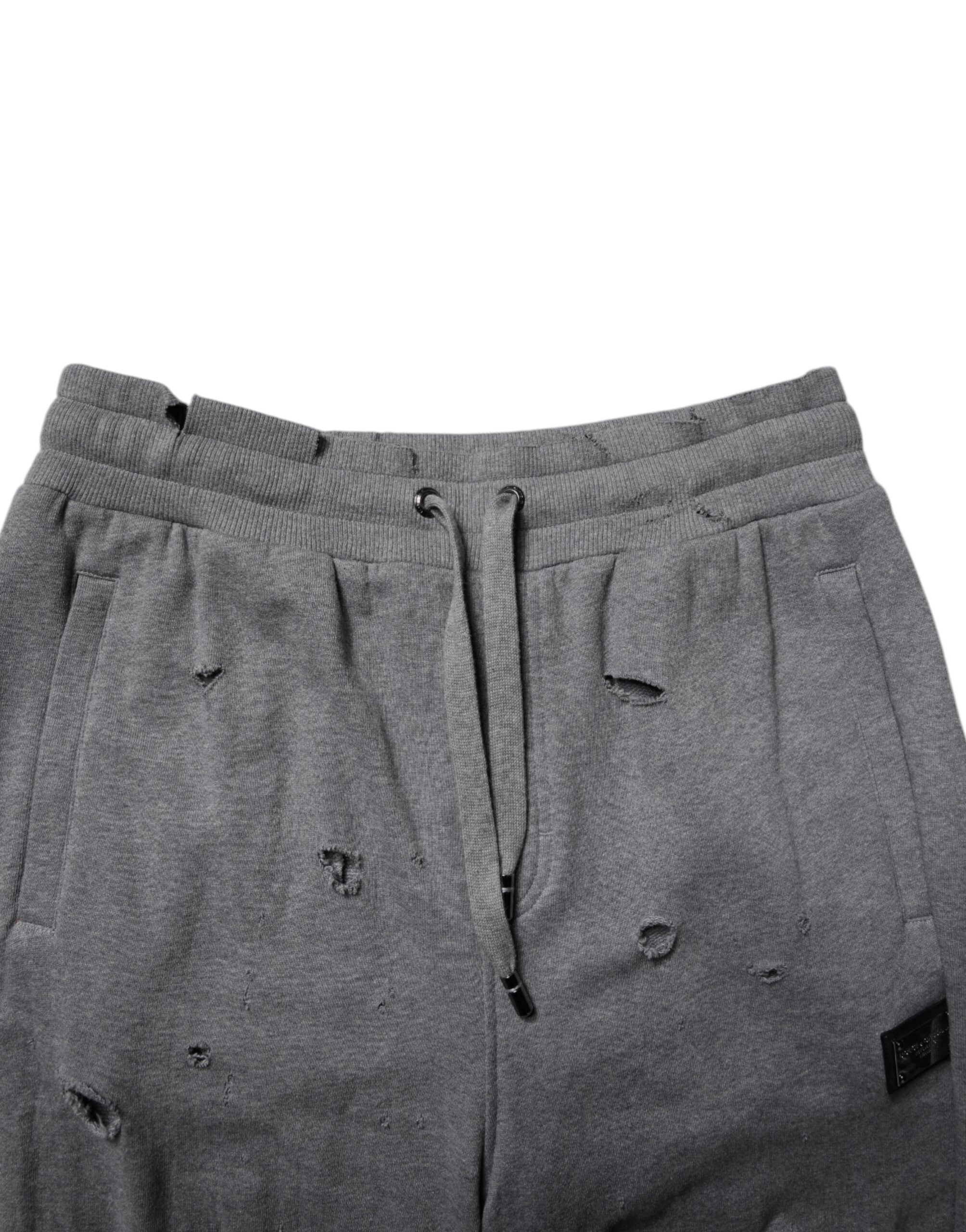 Dolce &amp; Gabbana Graue, gerade Jogginghose aus Baumwolle im RipStyle