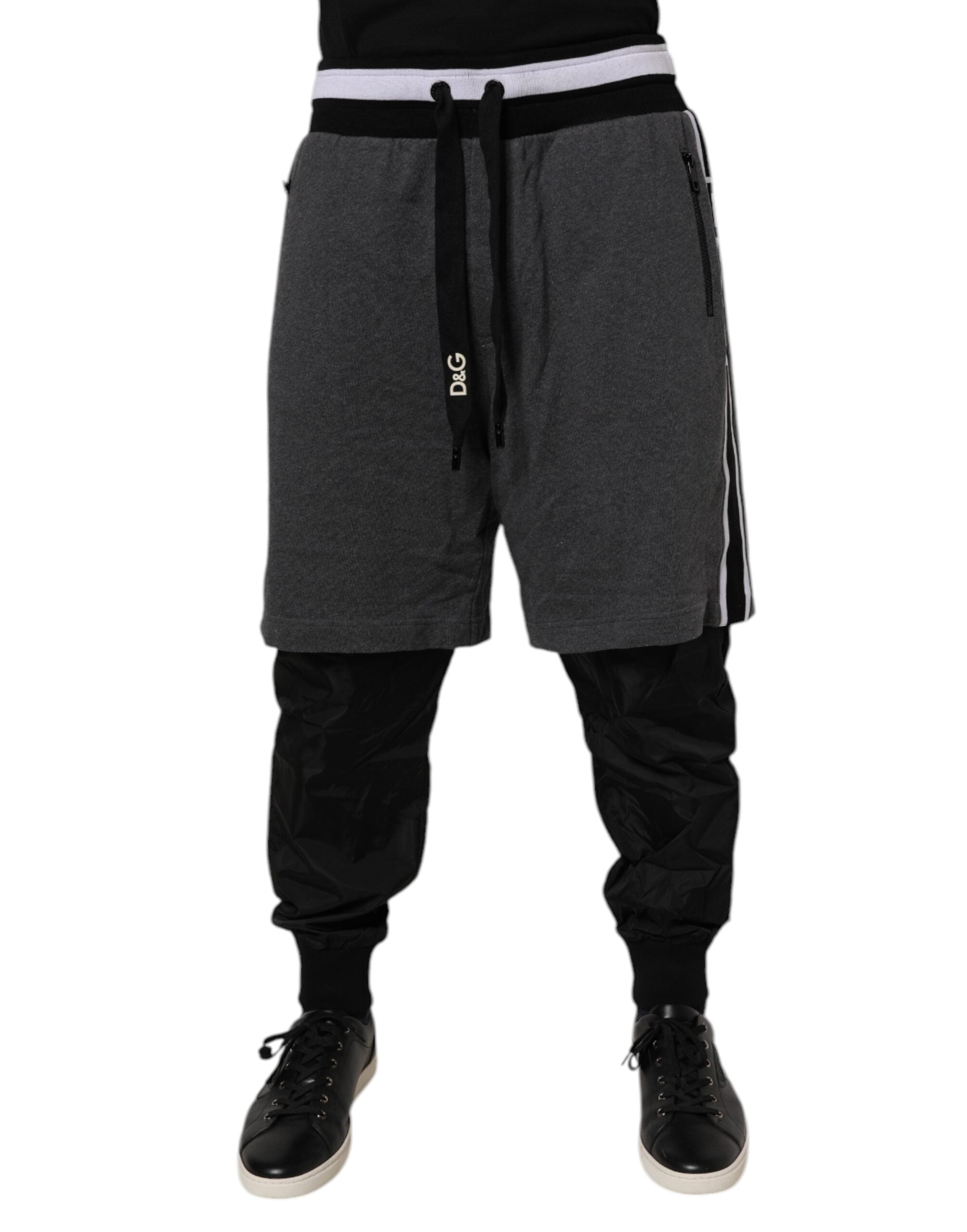Dolce &amp; Gabbana Schwarz Grau Baumwolle Lagen Herren Jogginghose Hose