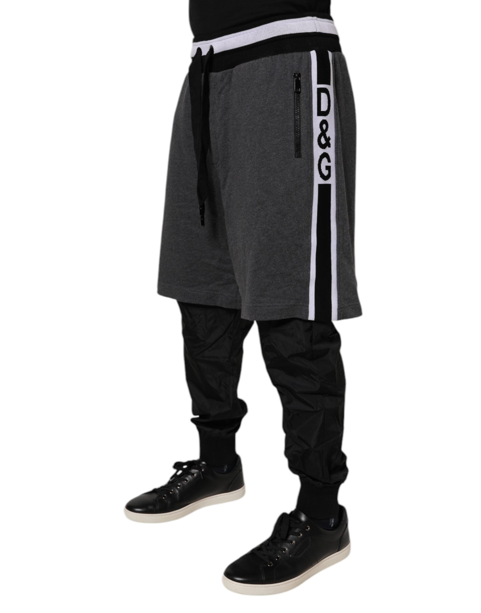 Dolce &amp; Gabbana Schwarz Grau Baumwolle Lagen Herren Jogginghose Hose