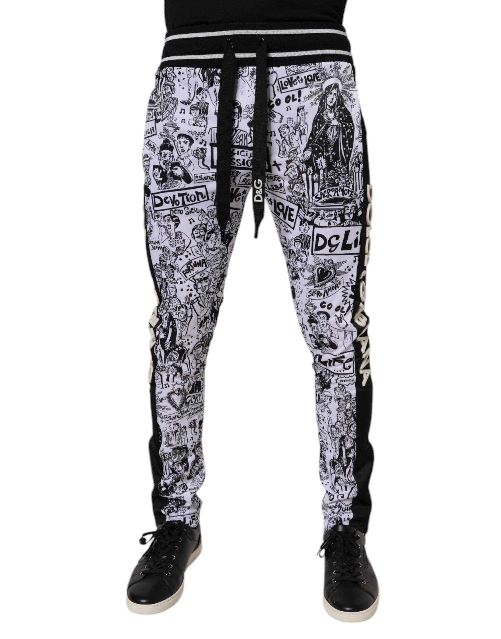 Dolce &amp; Gabbana Weiße Graffiti Polyester Jogger Männer Jogginghose Hose