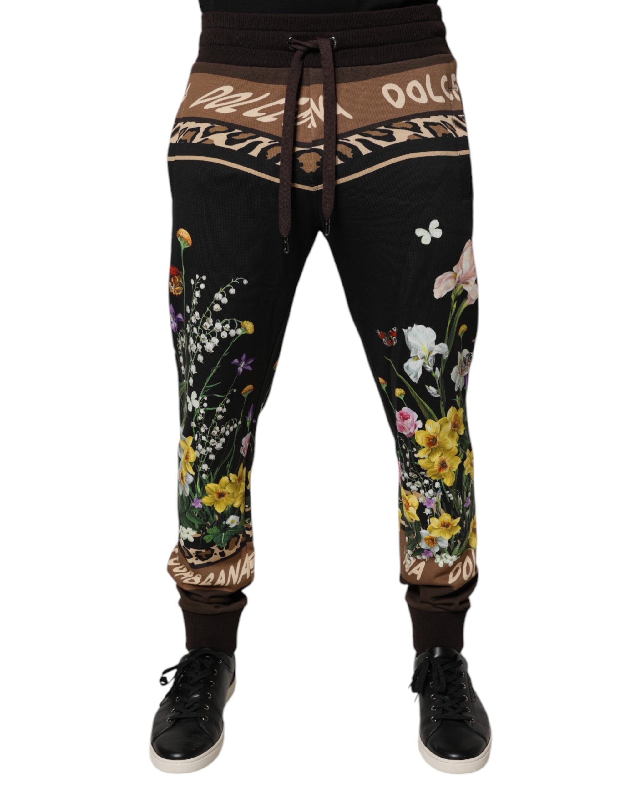 Dolce &amp; Gabbana – Schwarze Jogginghose aus Baumwolle mit Blumenmuster