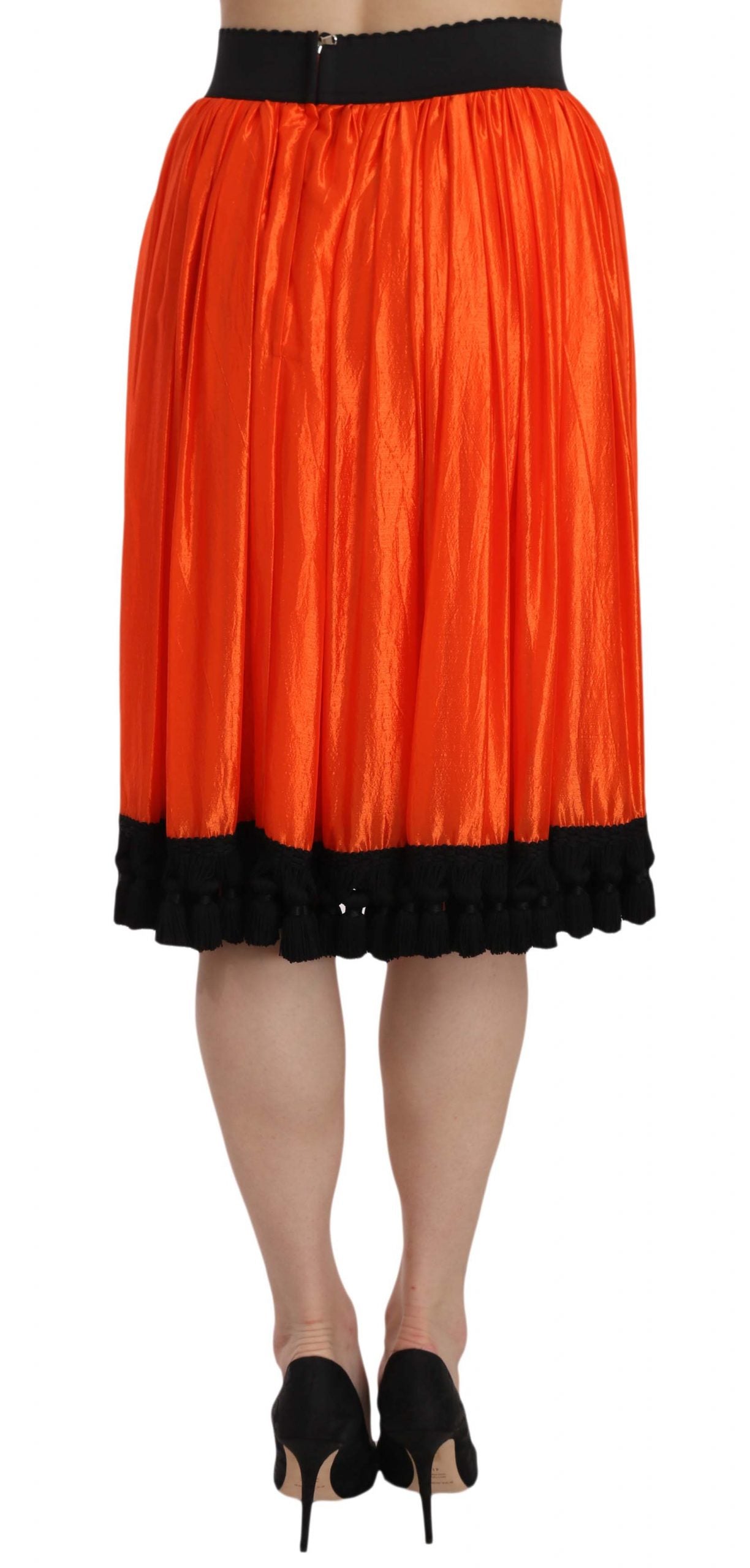 Dolce &amp; Gabbana Knielanger Rock mit hoher Taille in Schwarz und Orange