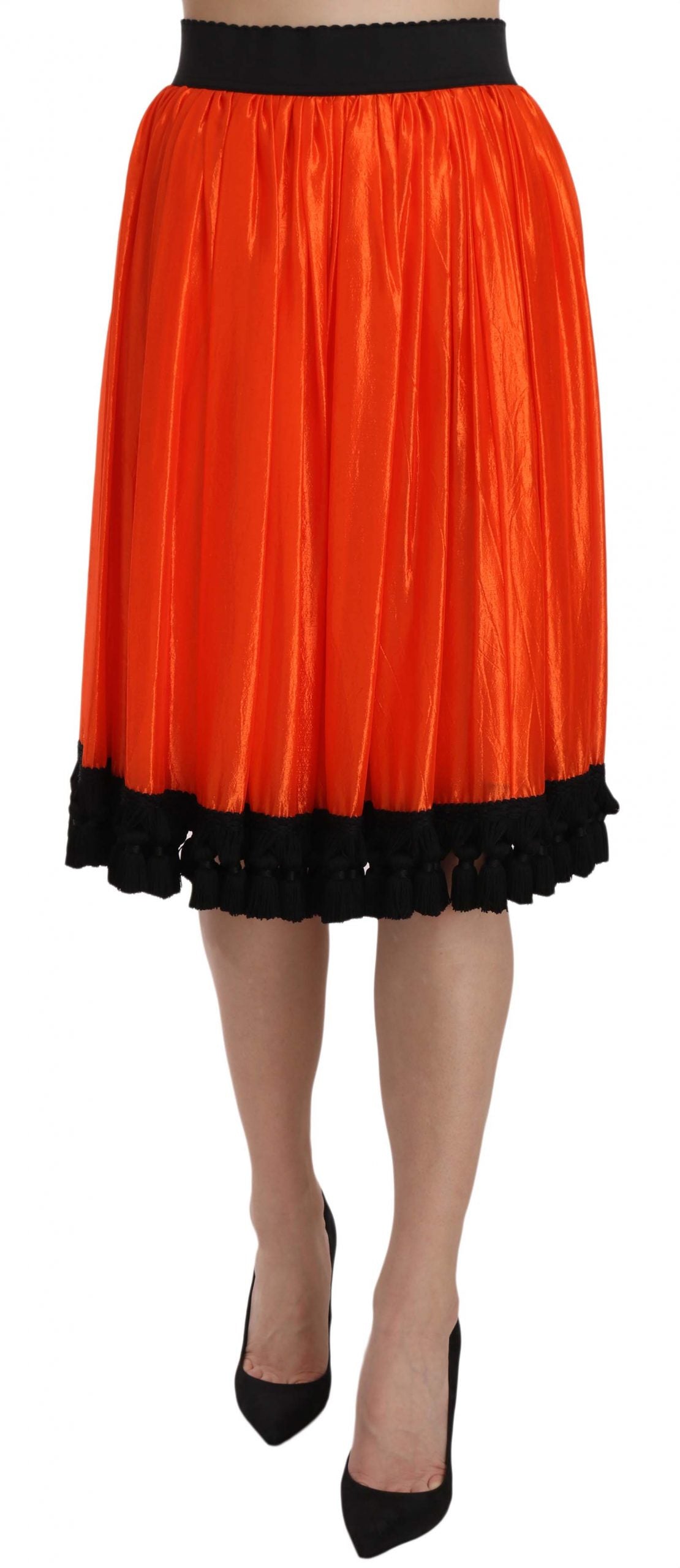 Dolce &amp; Gabbana Knielanger Rock mit hoher Taille in Schwarz und Orange