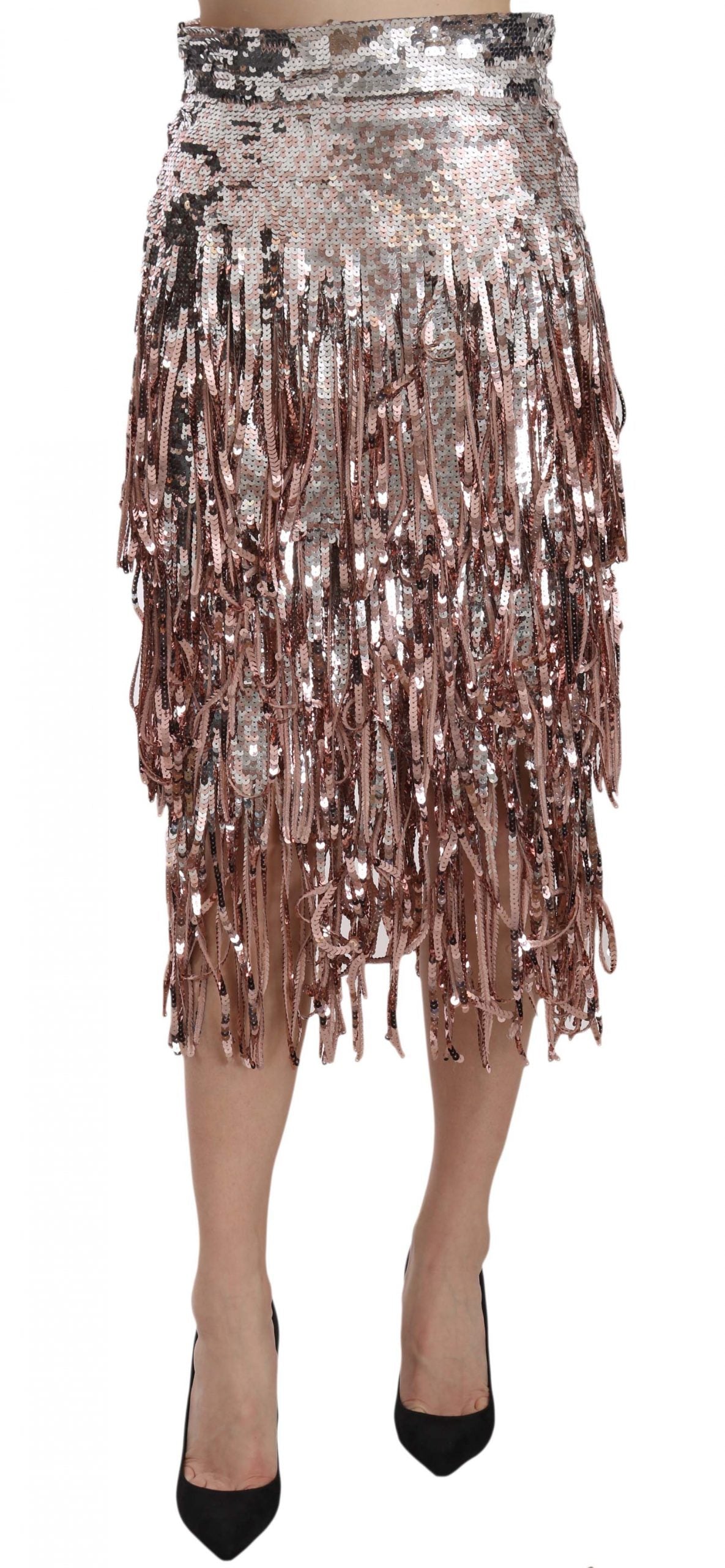 Dolce &amp; Gabbana – Midirock aus Tüll mit Metallic-Pailletten und hoher Taille