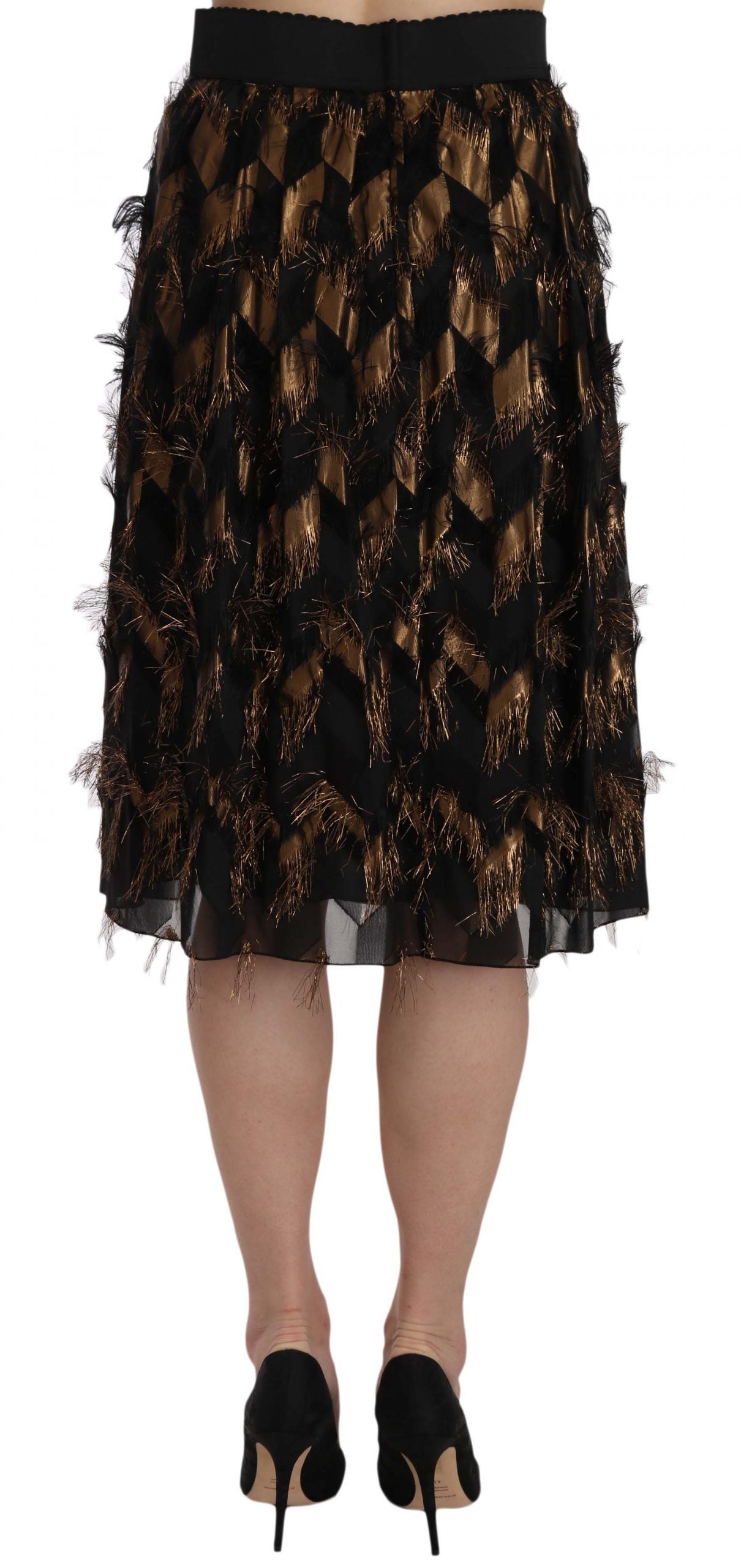 Dolce &amp; Gabbana Eleganter hoch taillierter Rock aus goldschwarzer Seidenmischung