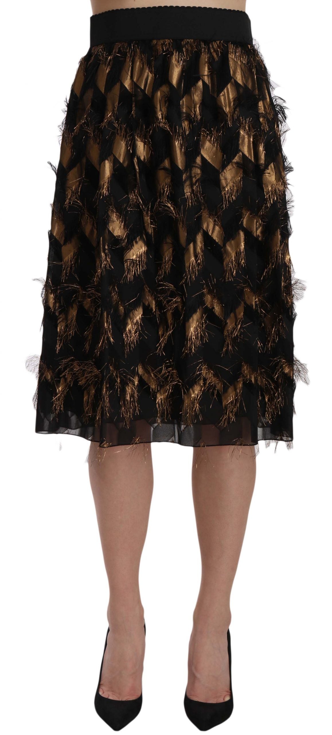 Dolce &amp; Gabbana Eleganter hoch taillierter Rock aus goldschwarzer Seidenmischung