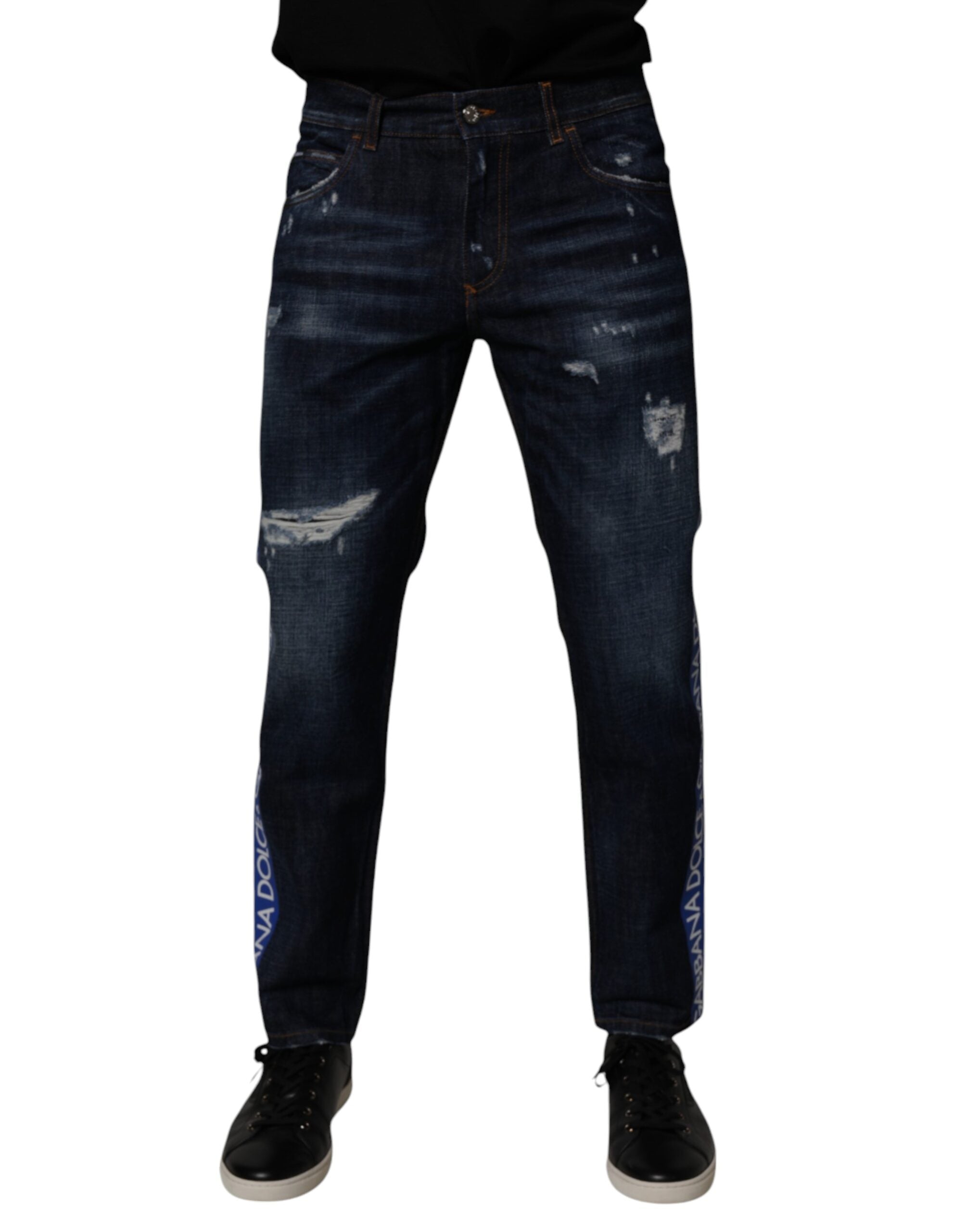 Blugi skinny din denim albastru închis din bumbac Dolce &amp; Gabbana