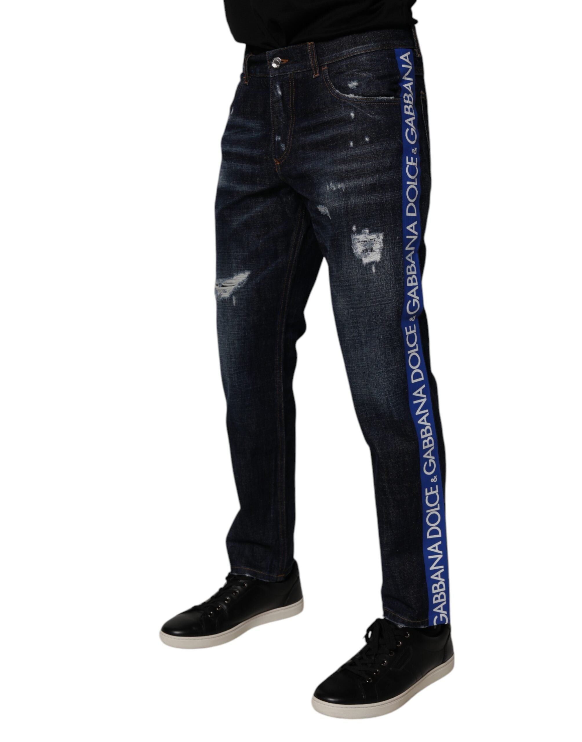 Blugi skinny din denim albastru închis din bumbac Dolce &amp; Gabbana